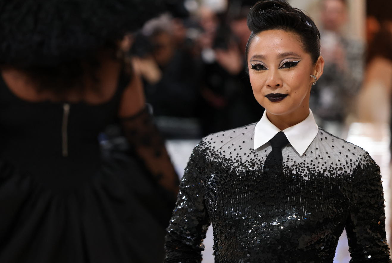 Stephanie Hsu poses at the Met Gala, an annual fundraising gala held for the benefit of the Metropolitan Museum of Art's Costume Institute with this year's theme "Karl Lagerfeld: A Line of Beauty," in New York City, New York, May 1, 2023.