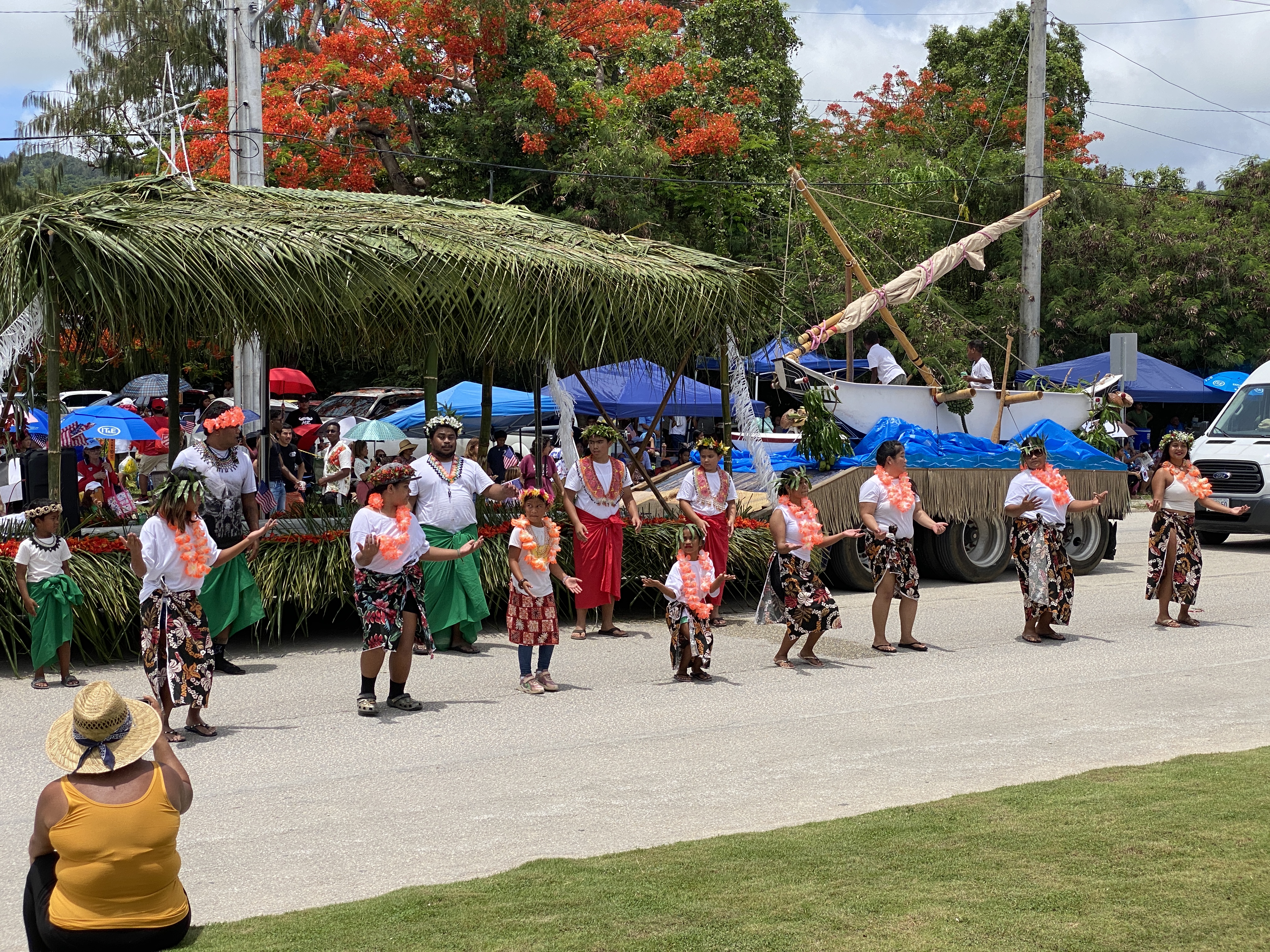 The Talaabwogh Star Association members dance in front of the grandstand.