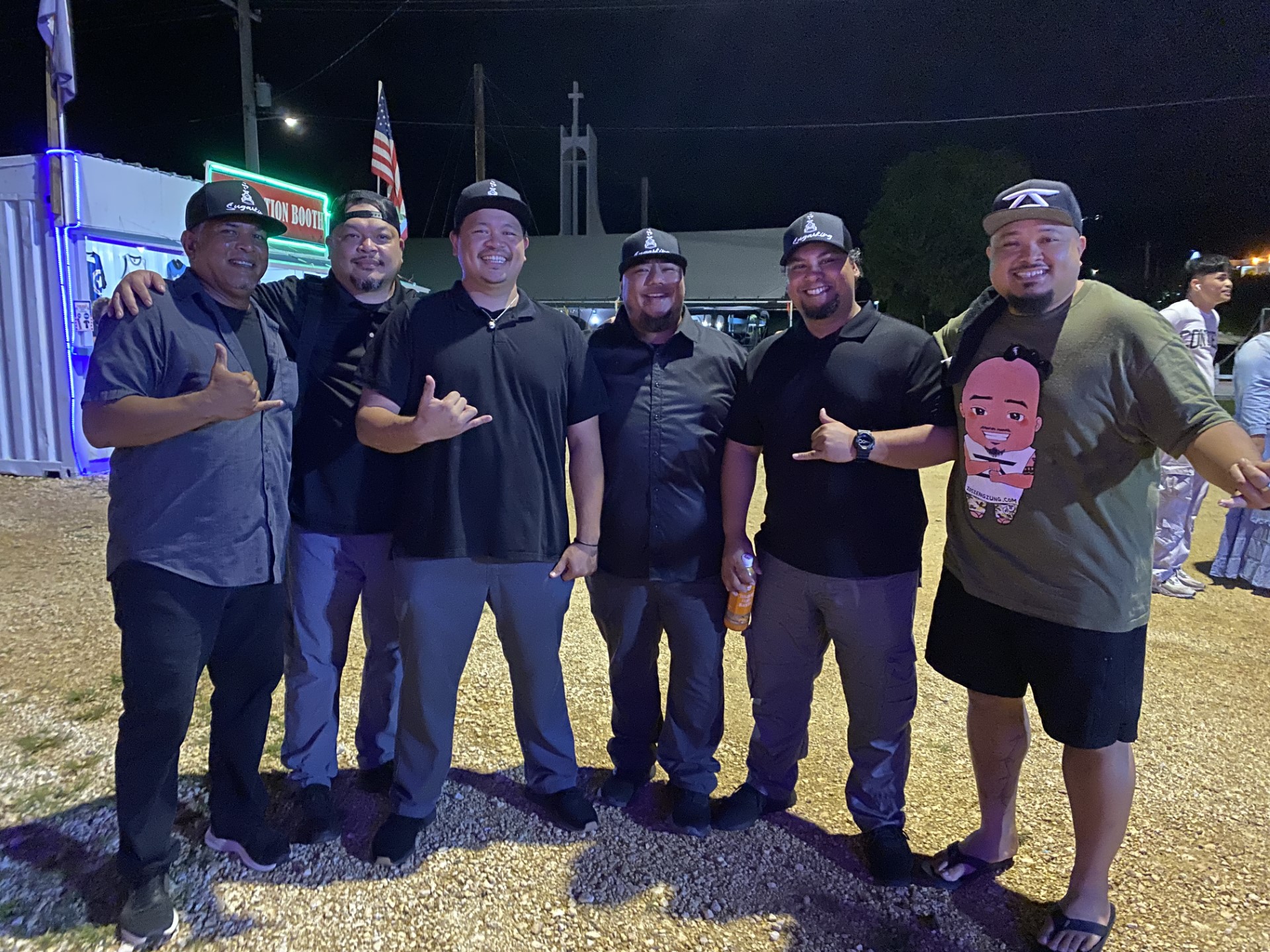 Sugarking and Zengzung Castro pose for a behind the scenes photo. Edward Diaz is second from left, while Donovan Castro is third from left.