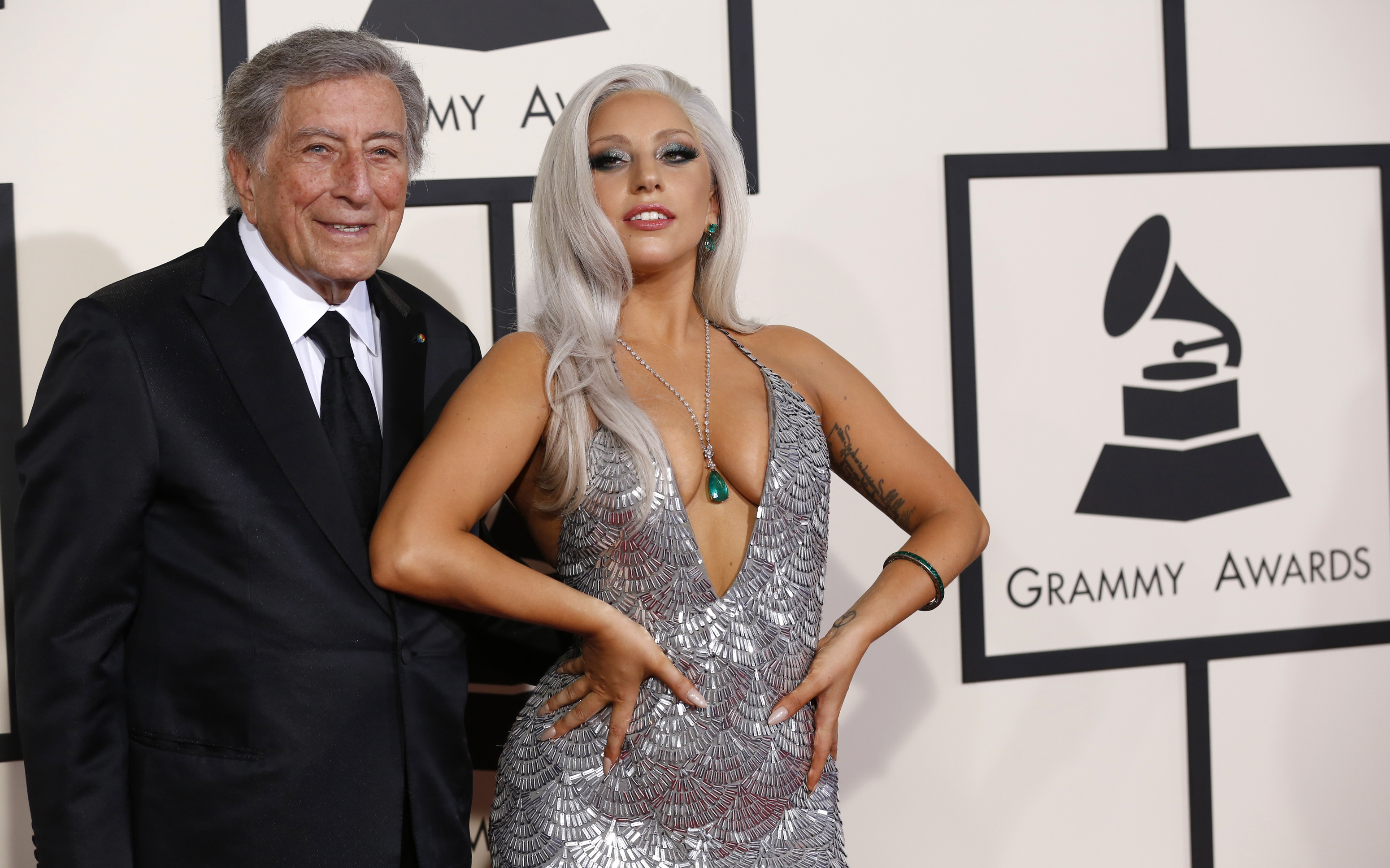 FILE PHOTO: Singers Tony Bennett and Lady Gaga arrive at the 57th annual Grammy Awards in Los Angeles, California February 8, 2015. REUTERS/Mario Anzuoni/File Photo