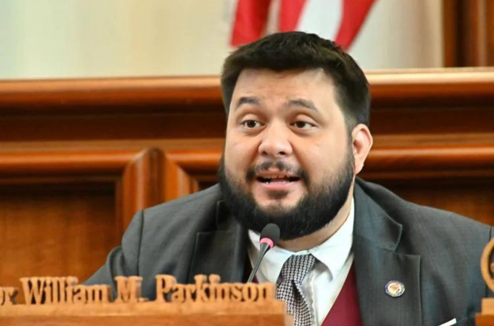 Sen. William Parkinson introduces Bill 132-37 during a public hearing Monday, July 10, 2023, at the Guam Congress Building in Hagåtña.