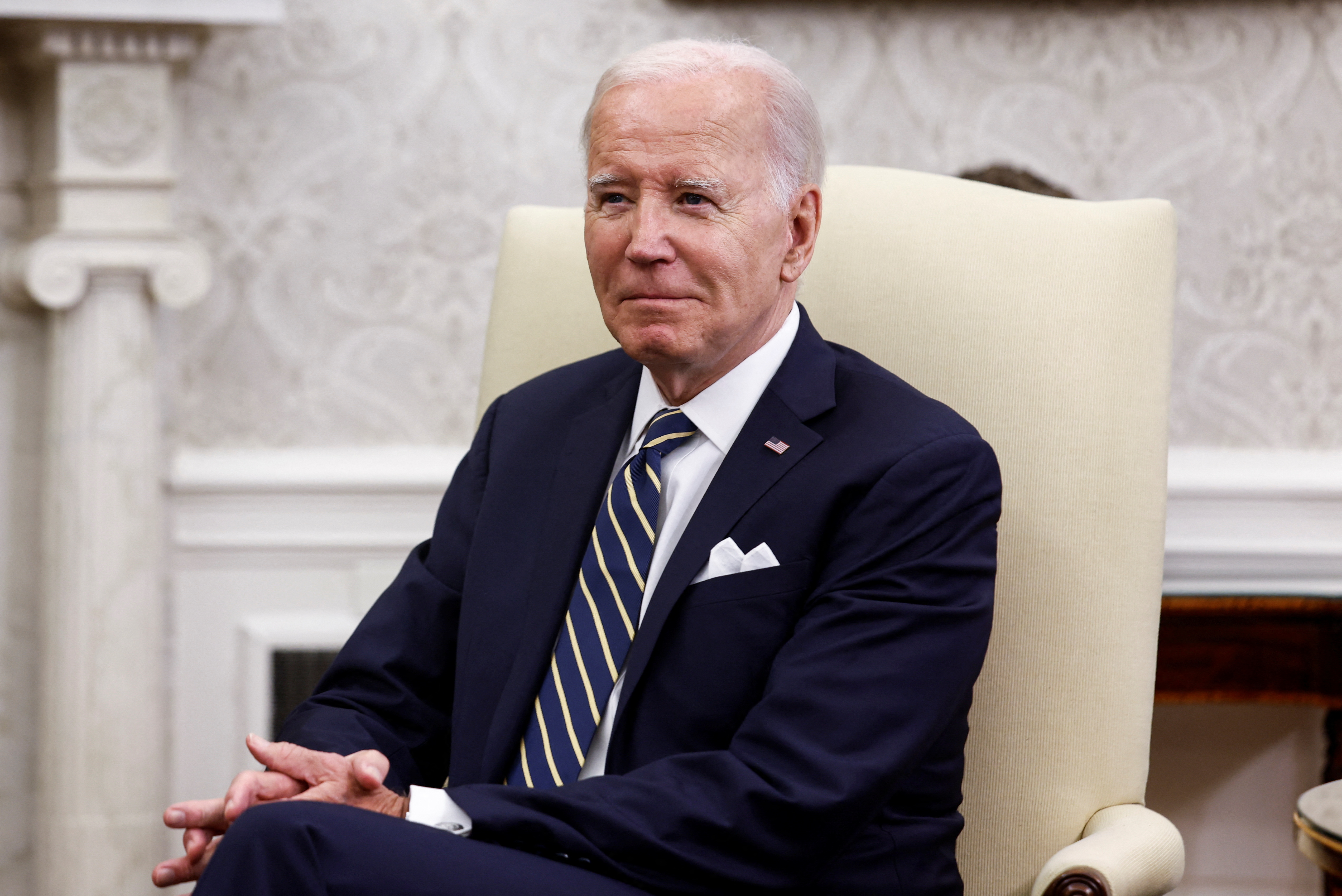 U.S. President Joe Biden hosts a meeting with Israeli President Isaac Herzog in the Oval Office at the White House in Washington, U.S., July 18, 2023. REUTERS/Evelyn Hockstein