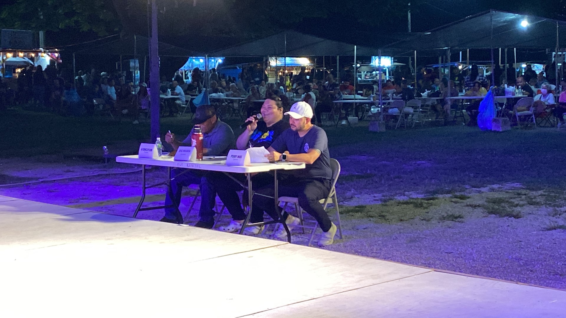 Competition judge Big Mama asks a question during the Battle of the Bands. The other judges are JJ Concepcion and Perry Inos Jr.