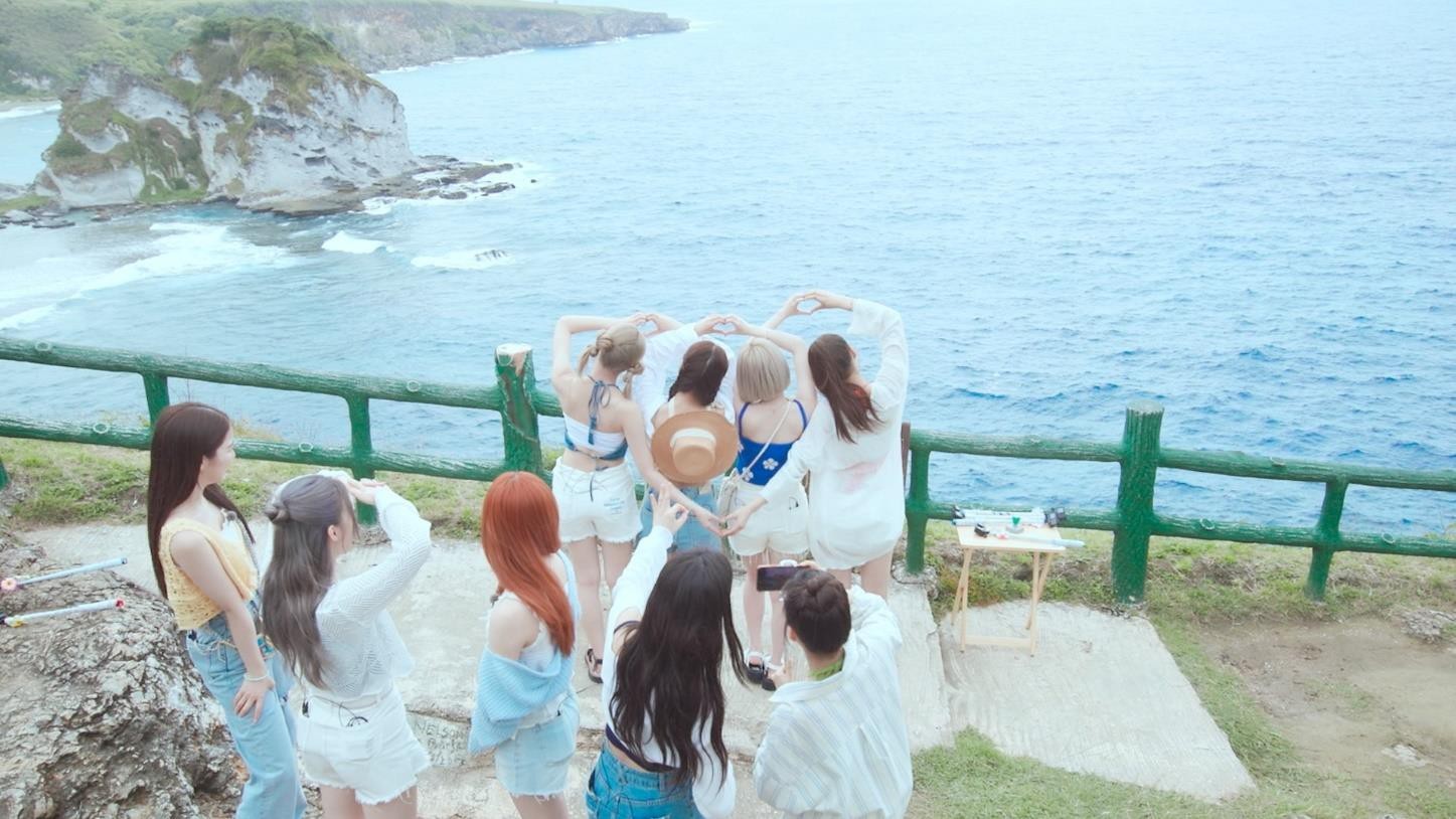 NiziU, a chart-topping girl group from Japan, films at the Bird Island Lookout on Saipan in April 2023. 