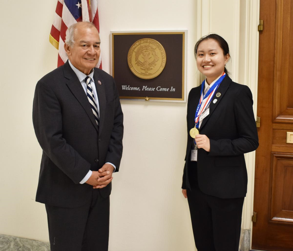 Congressional Award Gold Medalist Linxi Cai of Saipan International School visited U.S. Congressman Gregorio Kilili Camacho Sablan at the CNMI congressional office recently. She was attending a summit for gold medalists nationwide  at the U.S. Capitol.