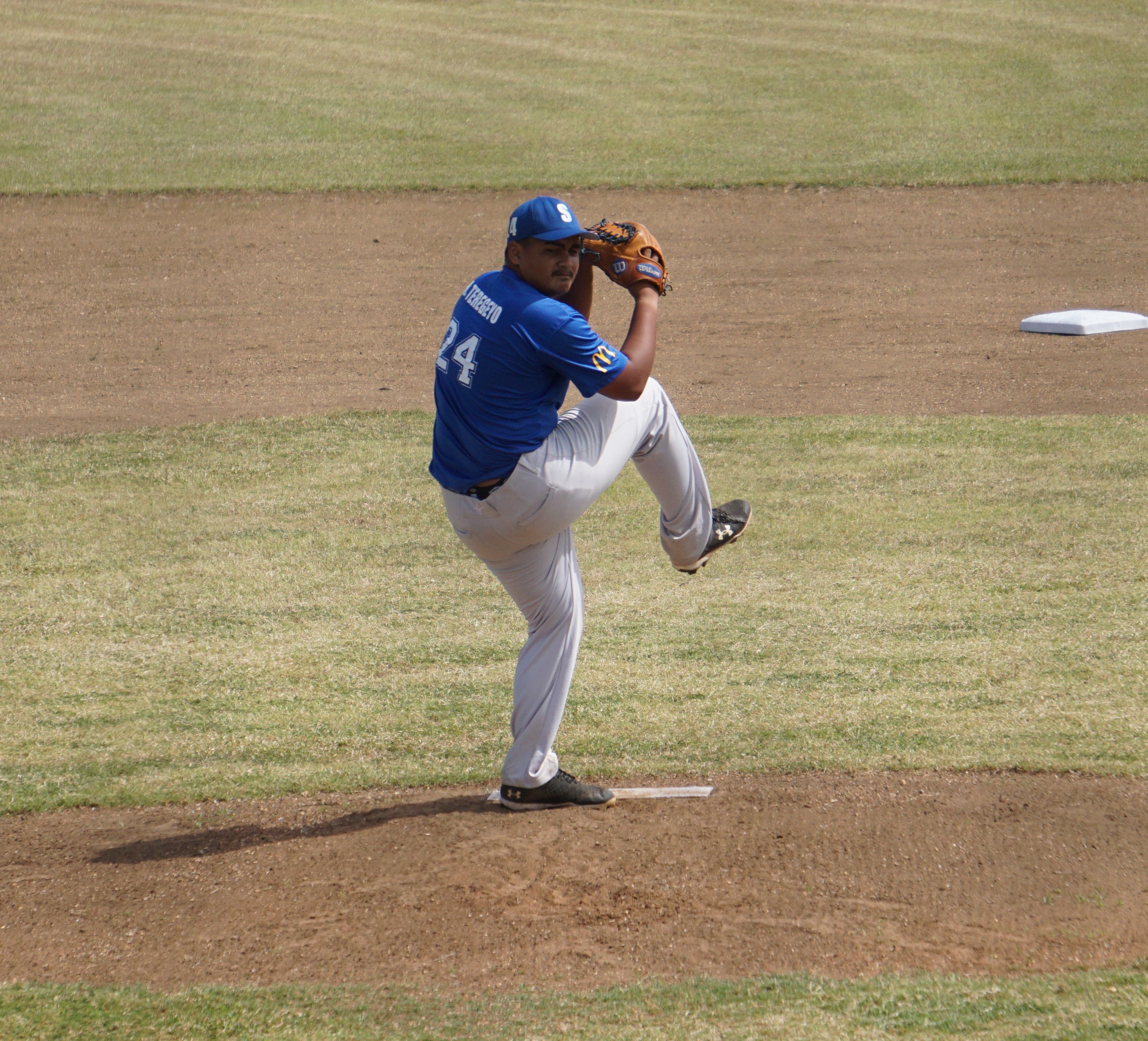 The Brewers' TJ Dela Cruz readies for the pitch during a 2023 Tan Holdings Saipan Baseball League game at the Francisco "Tan Ko" Palacios Baseball Field.