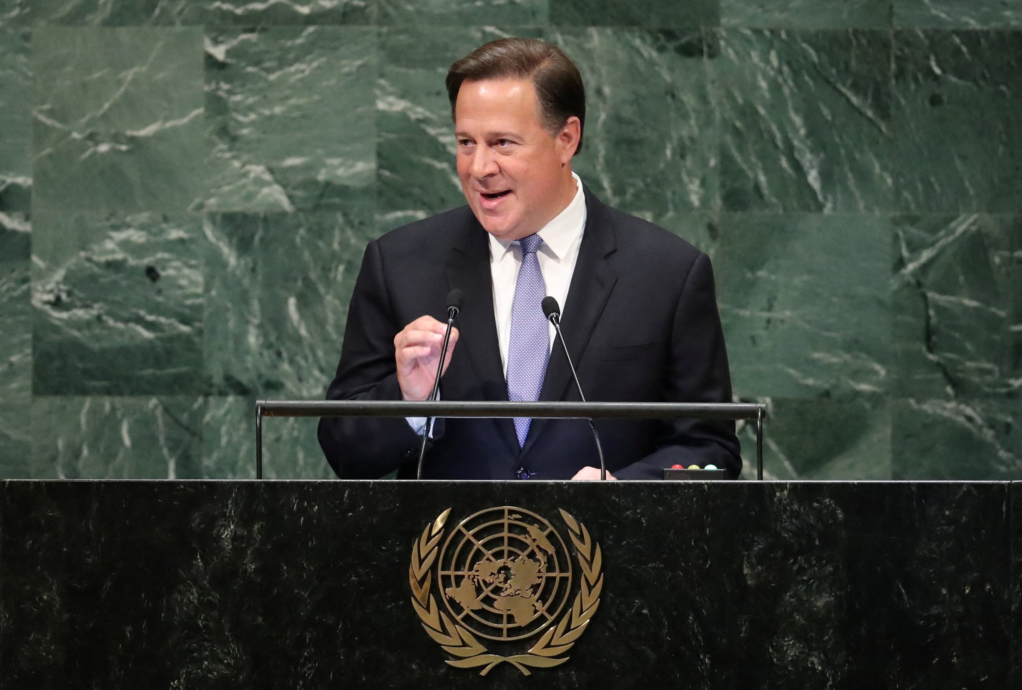 Then Panama's President Juan Carlos Varela Rodriguez addresses the 73rd session of the United Nations General Assembly at U.N. headquarters in New York, U.S., September 26, 2018. REUTERS/Carlo Allegri/File Photo