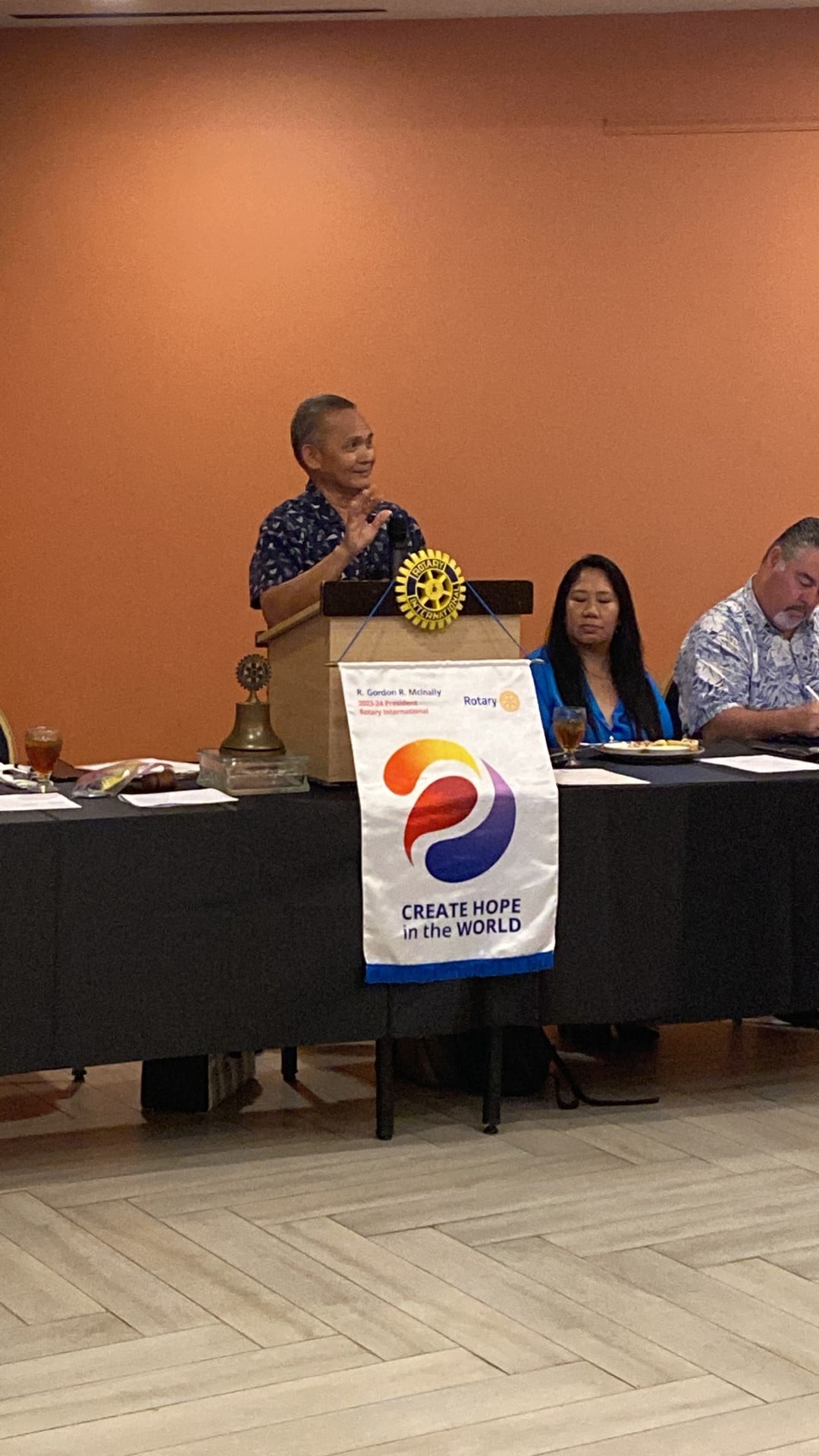 Former Rep. William S. Torres speaks at the Rotary Club of Saipan’s weekly meeting at Crowne Plaza.