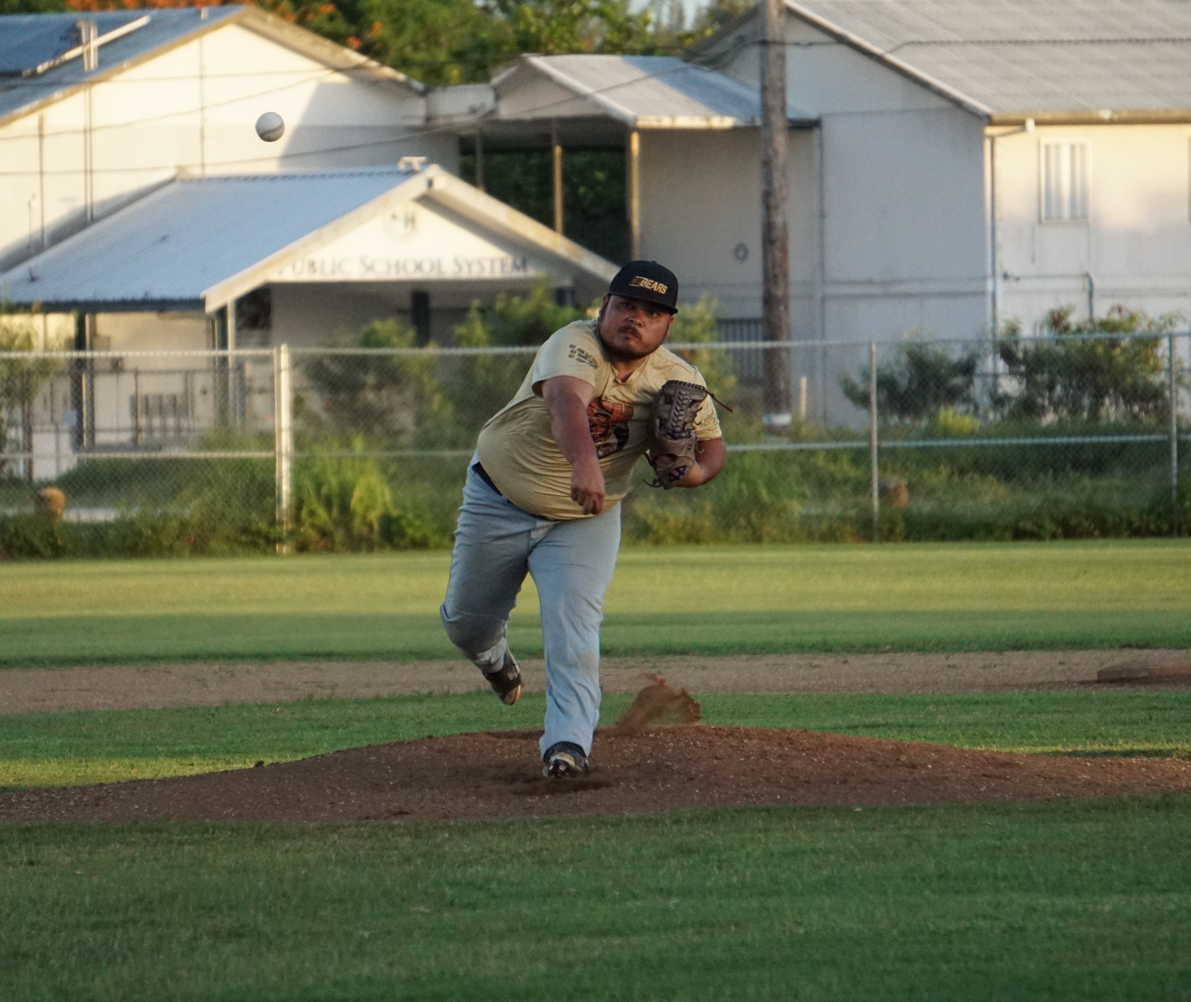 The CK Bears' Jose Lizama pitches against the Blue Jays during a Tan Holdings Saipan Baseball League game Saturday at the Francisco "Tan Ko" Palacios Baseball Field.