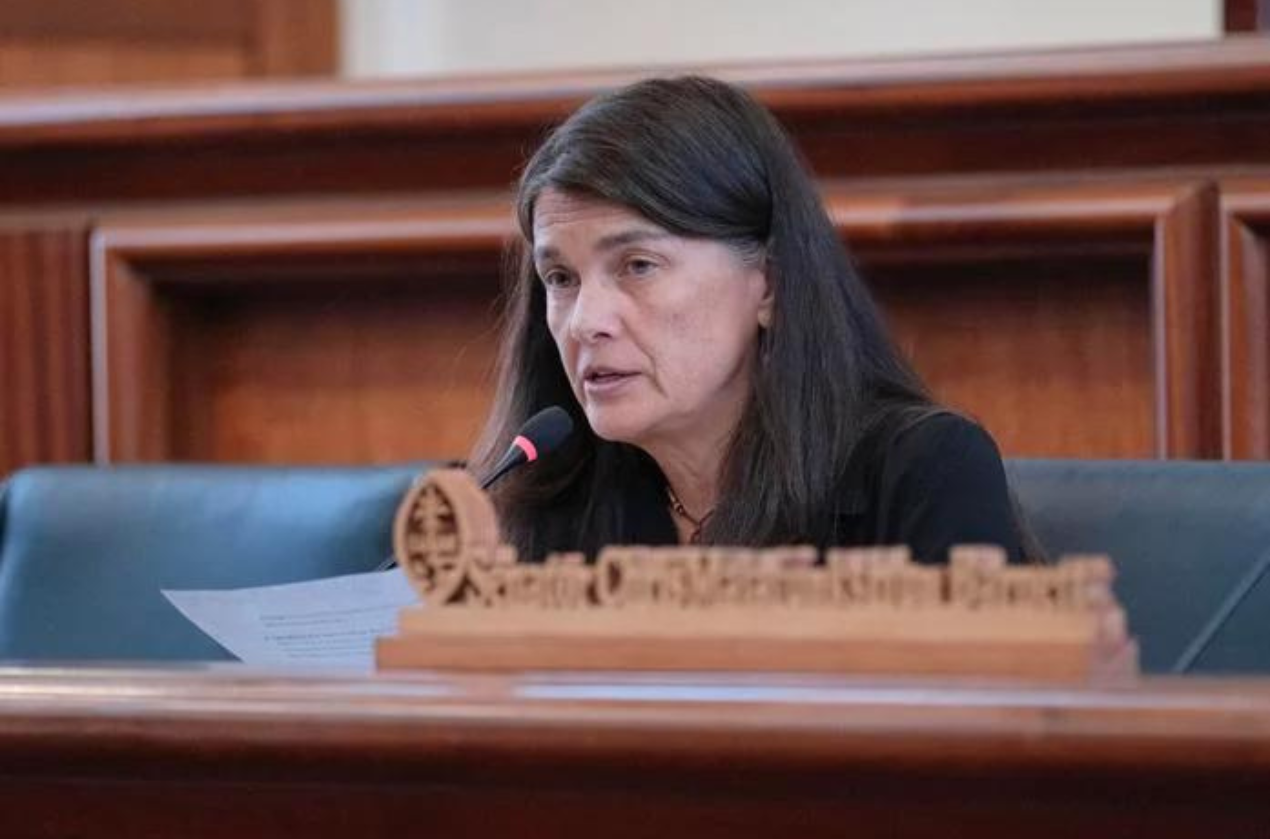 Speaker Therese Terlaje presides over a public hearing held June 23, 2023, at the Guam Congress Building in Hagåtña for the status of the CHamoru Land Trust Commission’s eviction of Guam International Raceway.