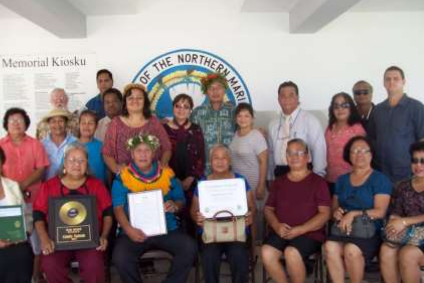 Candy Babauta Taman and wife Mary Ellen Wertz Taman were by the 12th Saipan and Northern Islands Municipal Council Chairman Ramon B. Camacho (current Mayor of Saipan), Vice Chairwoman Antonio M. Tudela and Council Secretary Diego Kaipat, Governor Juan N. Babauta and wife Charlene Tudela joined by the Babauta and Taman clan at the Kiosku leadership in honor of Taman on the occasion of being the recipient of the University of Guam Honorary Master Degree in Traditional Knowledge.