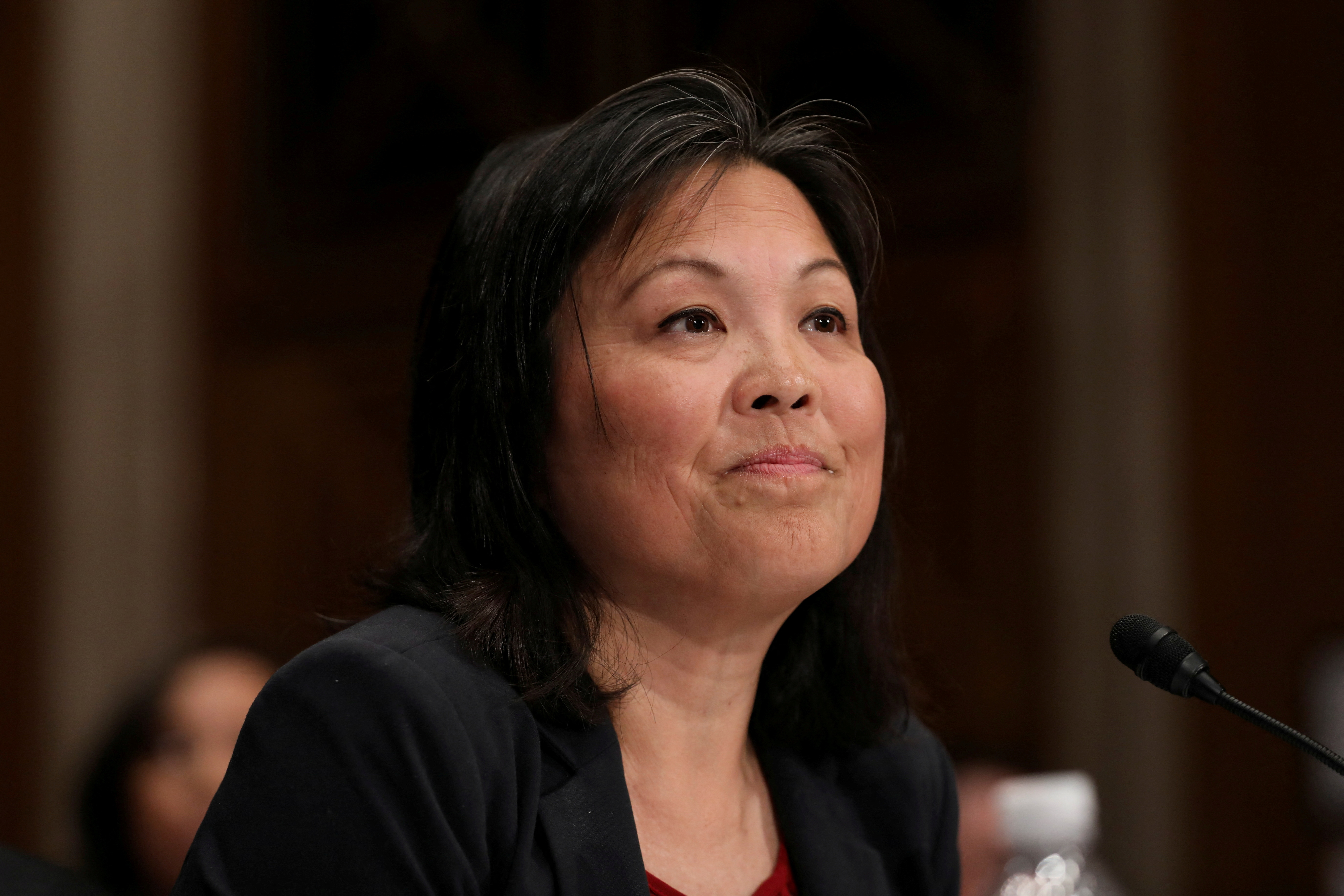 Julie Su testifies before a Senate Health, Education, Labor and Pensions Committee hearing on her nomination to be Labor Secretary, on Capitol Hill in Washington, U.S., April 20, 2023. REUTERS/Amanda Andrade-Rhoades/File Photo