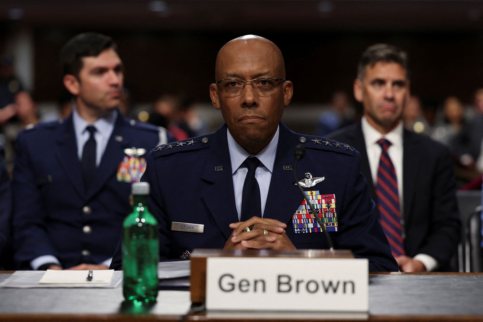 U.S. Air Force General Charles Brown Jr. attends a U.S. Senate Armed Services Committee hearing on his nomination to be chairman of the Joint Chiefs of Staff, on Capitol Hill in Washington, U.S., July 11, 2023. REUTERS/Kevin Wurm/File Photo
