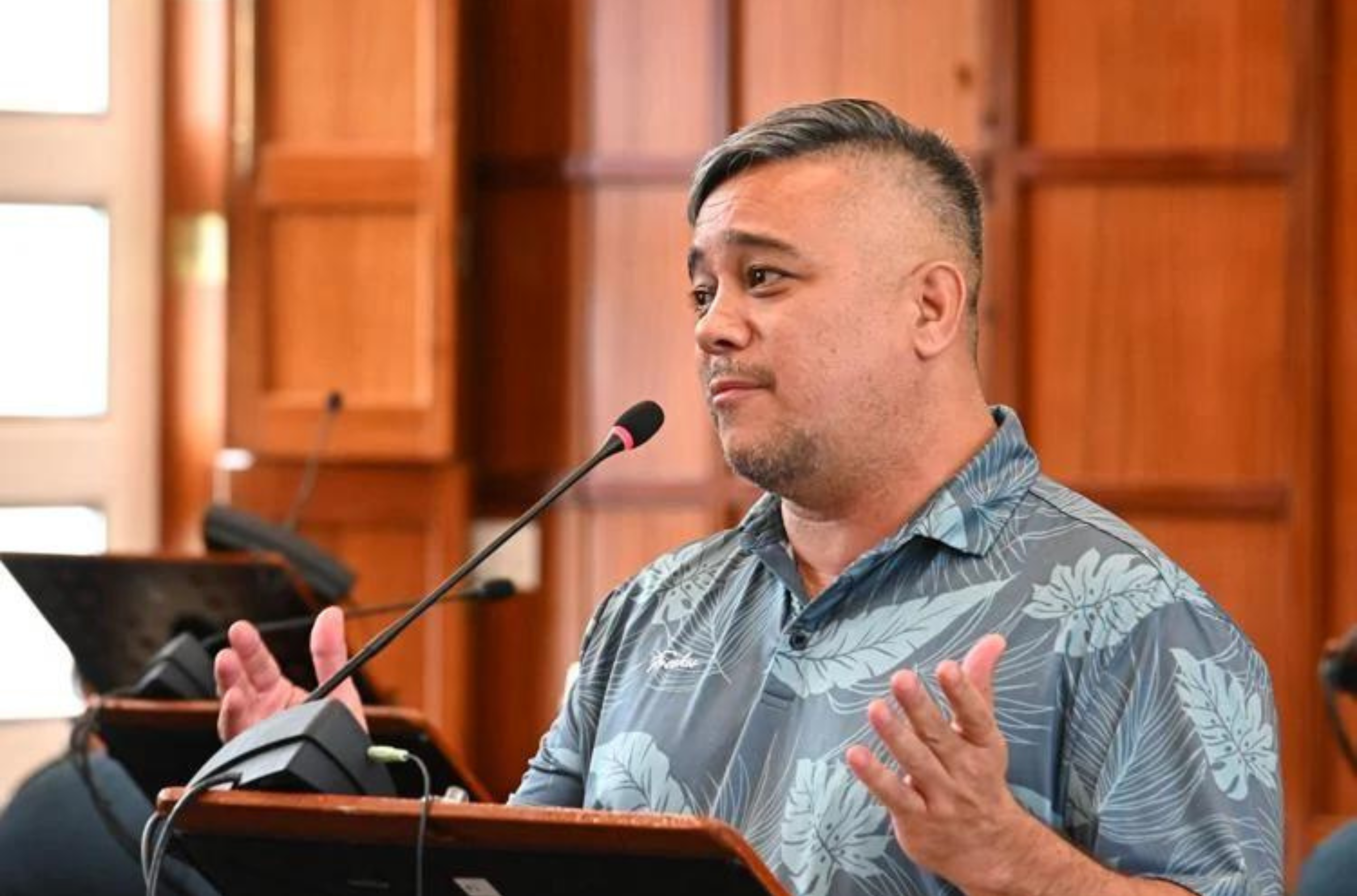 Sen. Chris Barnett speaks during session July 24, 2023, at the Guam Congress Building in Hagåtña.