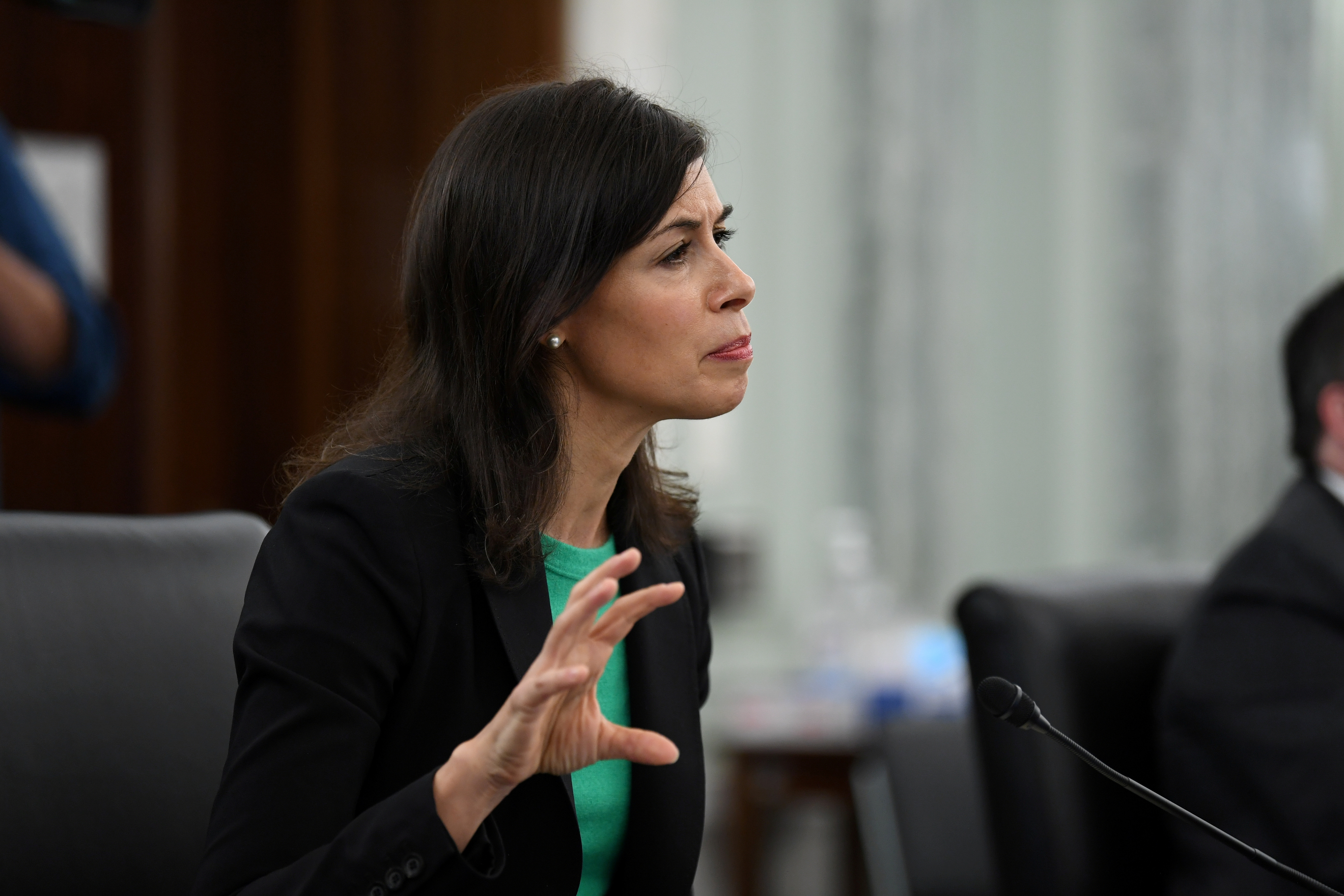 Jessica Rosenworcel attends an oversight hearing held by the U.S. Senate Commerce, Science, and Transportation Committee to examine the Federal Communications Commission (FCC), in Washington, U.S. June 24, 2020. Jonathan Newton/Pool via REUTERS/File Photo