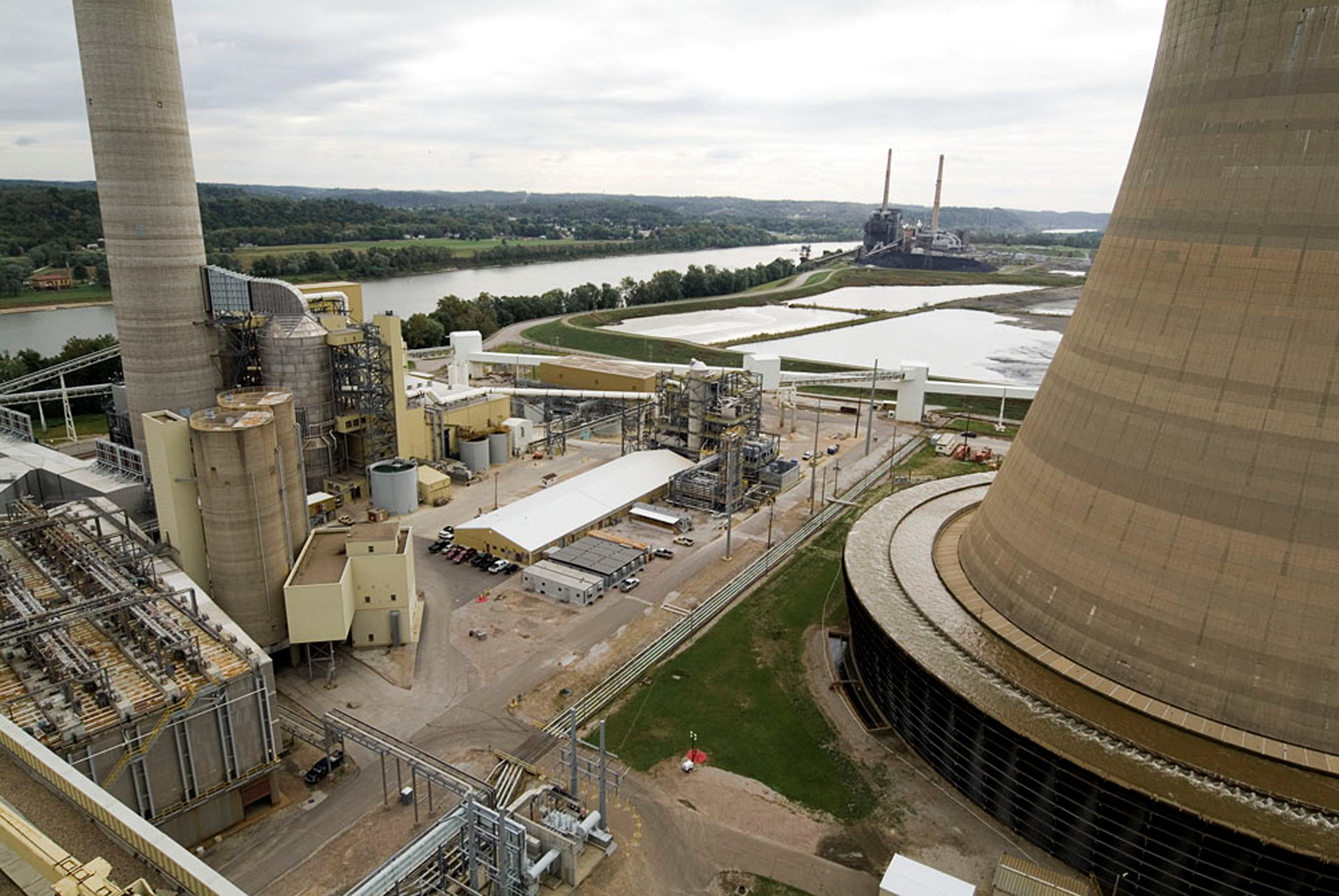 This undated handout image shows the carbon sequesterization unit at American Electric Power Company's Mountaineer Plant near New Haven, West Virginia. REUTERS/Tom Dubanowich/Handout /File Photo