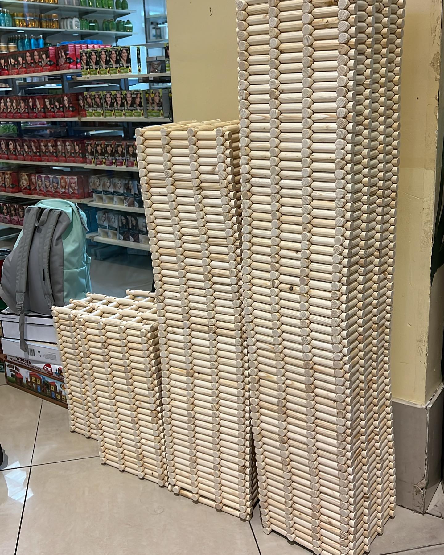 Mini logs that will build the tower taken last August 26, 2023 at Agana Shopping Center. 