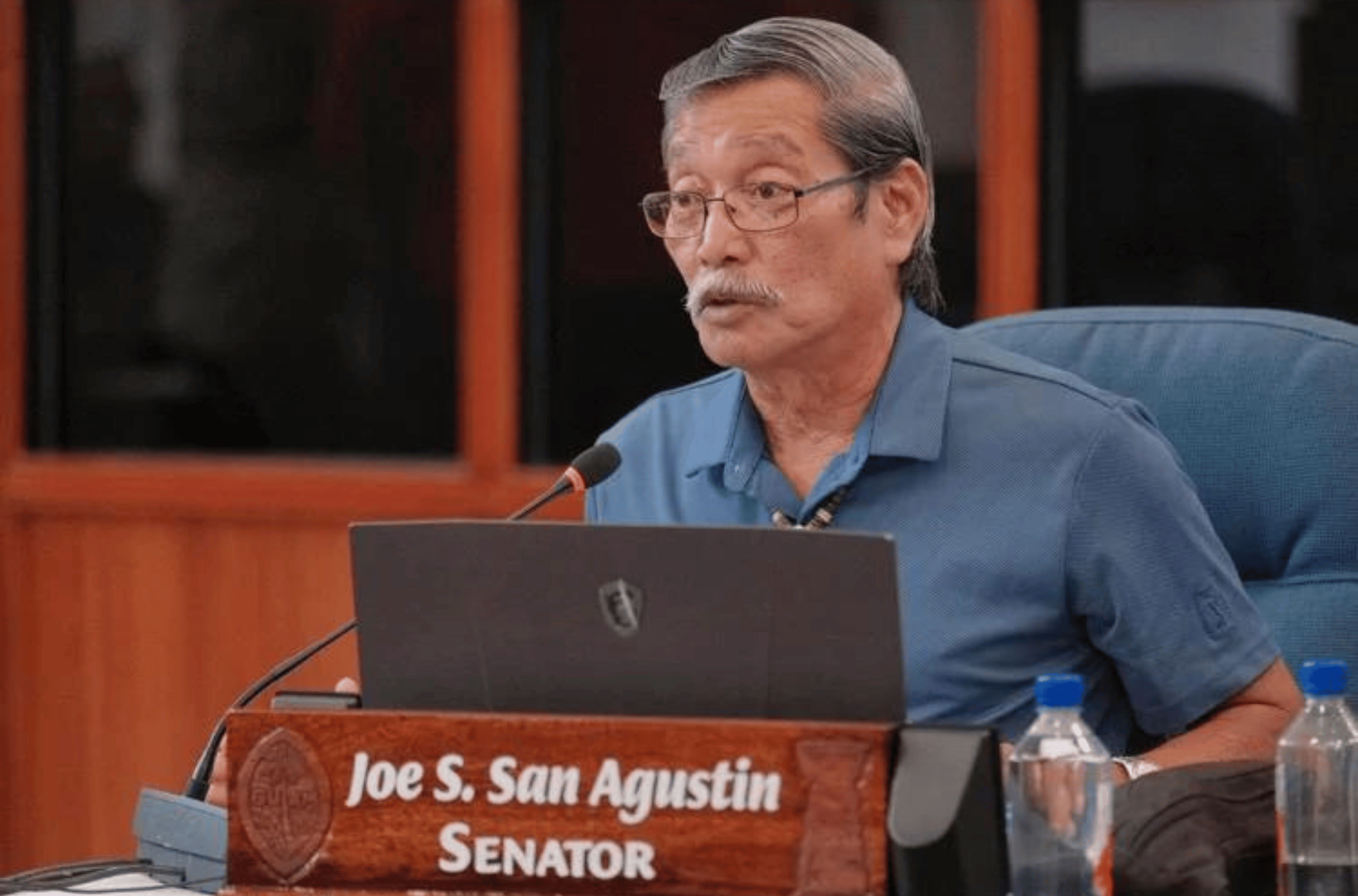 Sen. Joe S. San Agustin raises concerns to Department of Education Superintendent Kenneth Swanson during an emergency session at the Guam Congress Building in Hagåtña on Aug. 1.