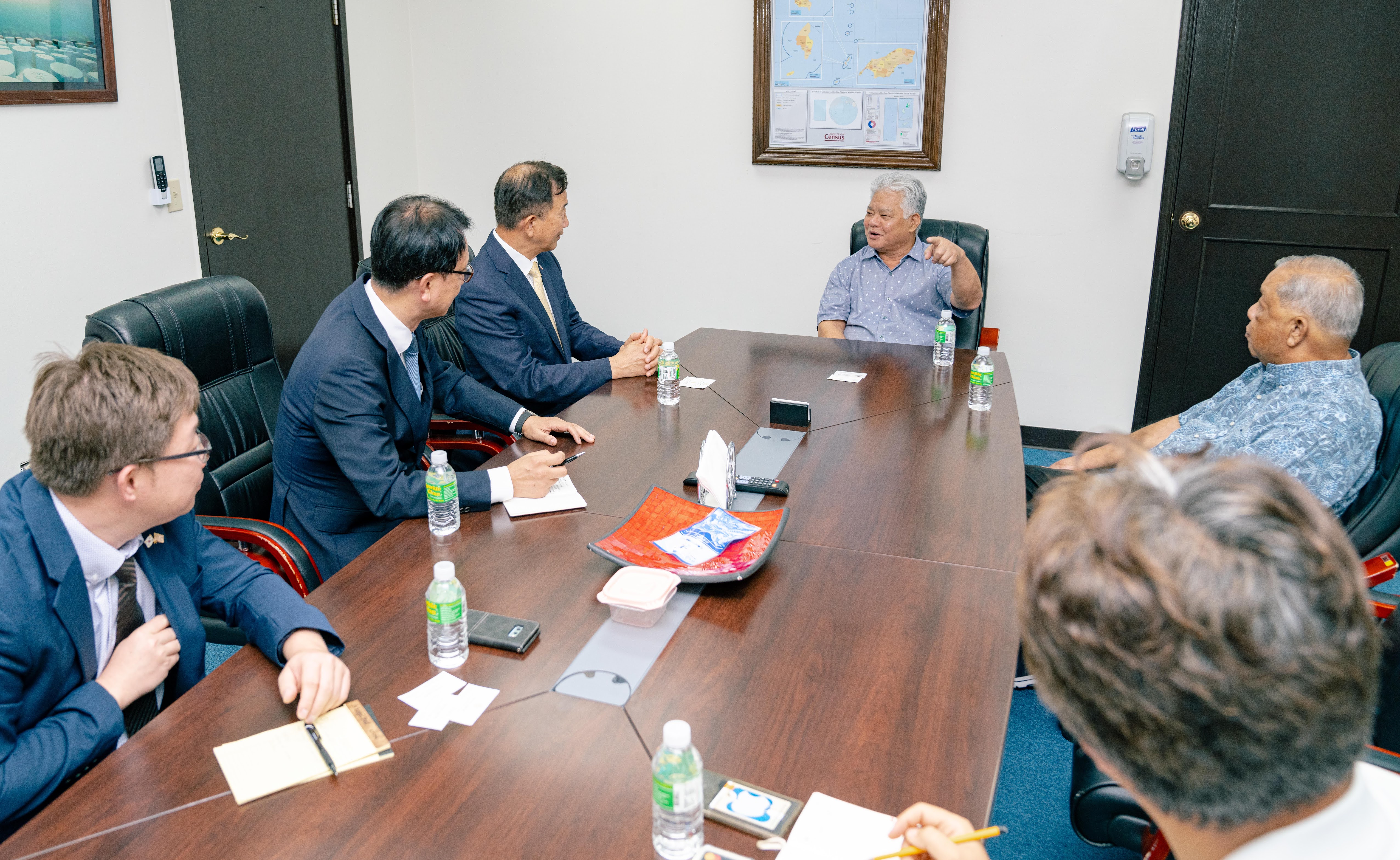Gov. Arnold I. Palacios with Lee Seo Young, Korean consul general in Hawaii,  In Kook Kim, head of the Korean Consulate in Guam, Kim Bo Chyul, Korean consular assistant in the CNMI, and Kyoung-chyan Joo, Korean consul in Guam.