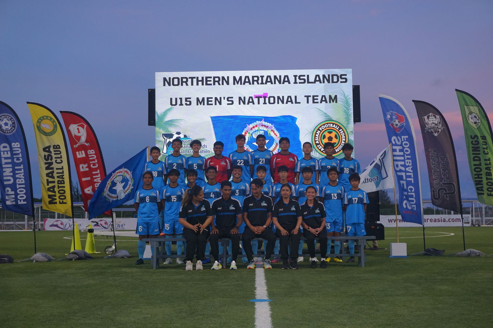 The NMI U15 National Soccer Team members pose for a photo  during a send-off ceremony hosted by the NMI Football Association on Monday at the NMI Soccer Training Center in Koblerville.