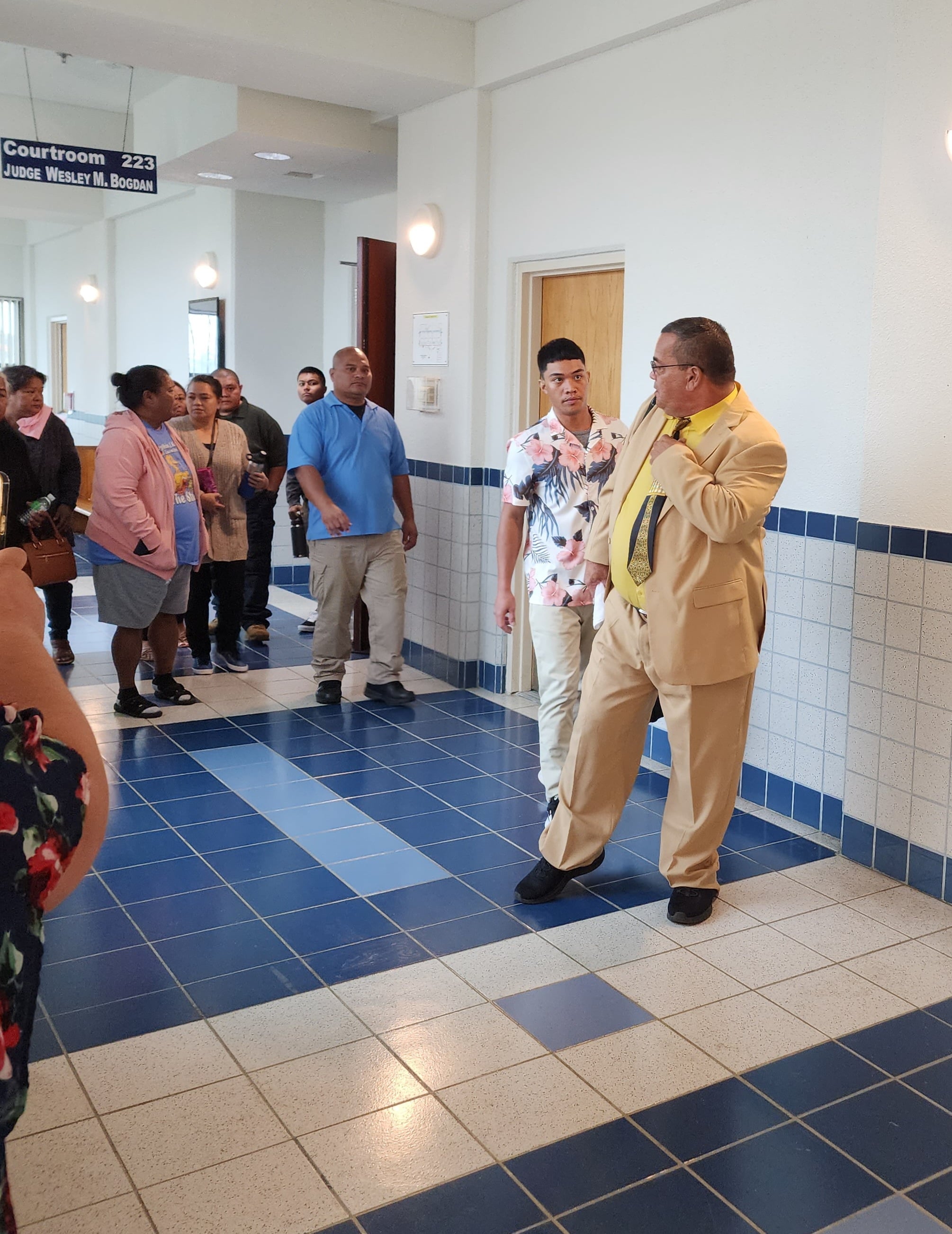 Attorney Brien Sers Nicholas with his client Kenneth Thomas Blas Kaipat leave the courtroom on Thursday afternoon. Kaipat’s jury rial will resume today, Friday, Aug. 11 at 9 am.
