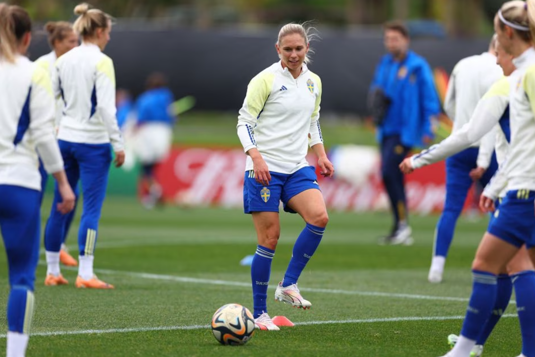 Sweden's Jonna Andersson during training at the Waitakere Stadium in Auckland, New Zealand on Aug. 14, 2023.