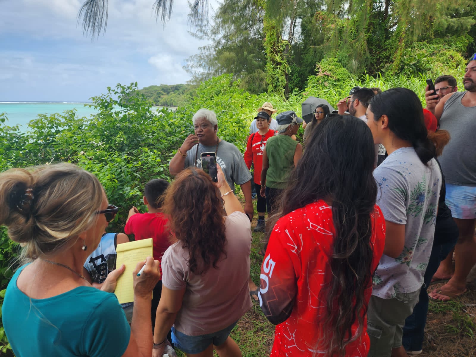 Donald Mendiola, center background, leads the first Åmut Walk in April of this year. He will also be present at the second Åmut Walk on Sept. 3.