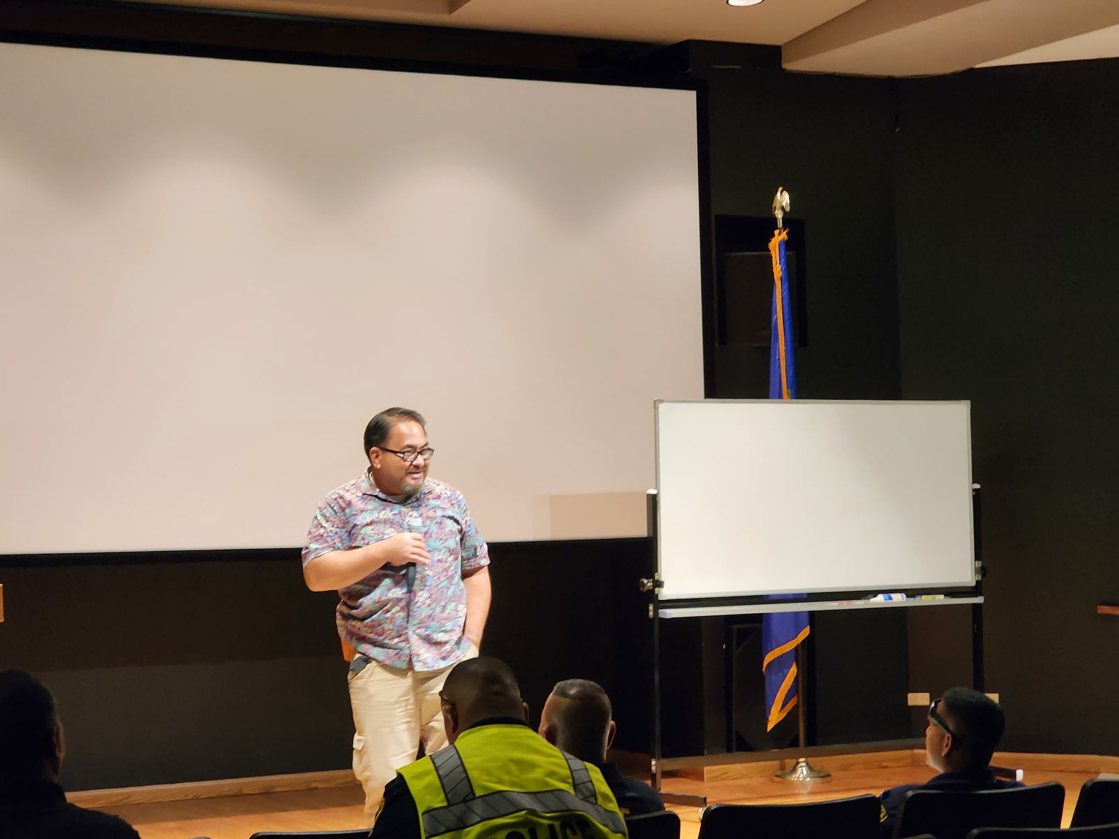 Department of Public Safety Commissioner Clement Bermudes delivers his remarks.