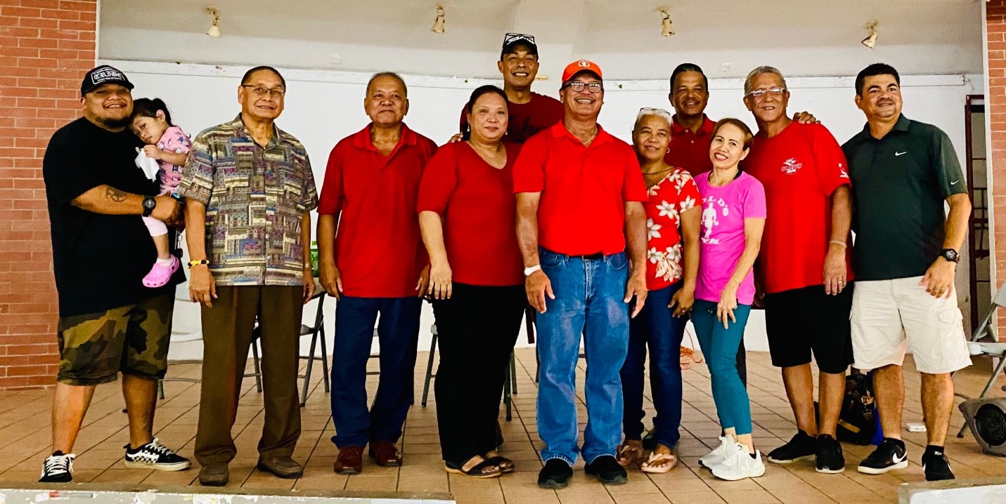 Front row, from left, Rep. TJ Manglona, Edward Deleon Guerrero, Ray Basa, Candace Celis, Diego Benavente, Vivian Nogis, Irene Holl, Leepan Guerrero, and Rep. Roy Ada.  Back row, from left, Sen. Dennis Mendiola of Rota and Sen. Jude Hofschneider of Tinian.