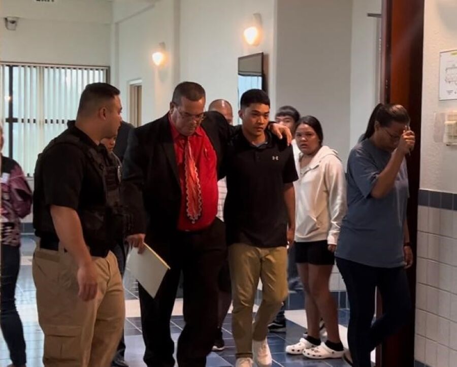 Rape defendant Kenneth Thomas Blas Kaipat and his attorney Brien Sers Nicholas leave the courtroom Friday afternoon after the jury returned a guilty verdict.