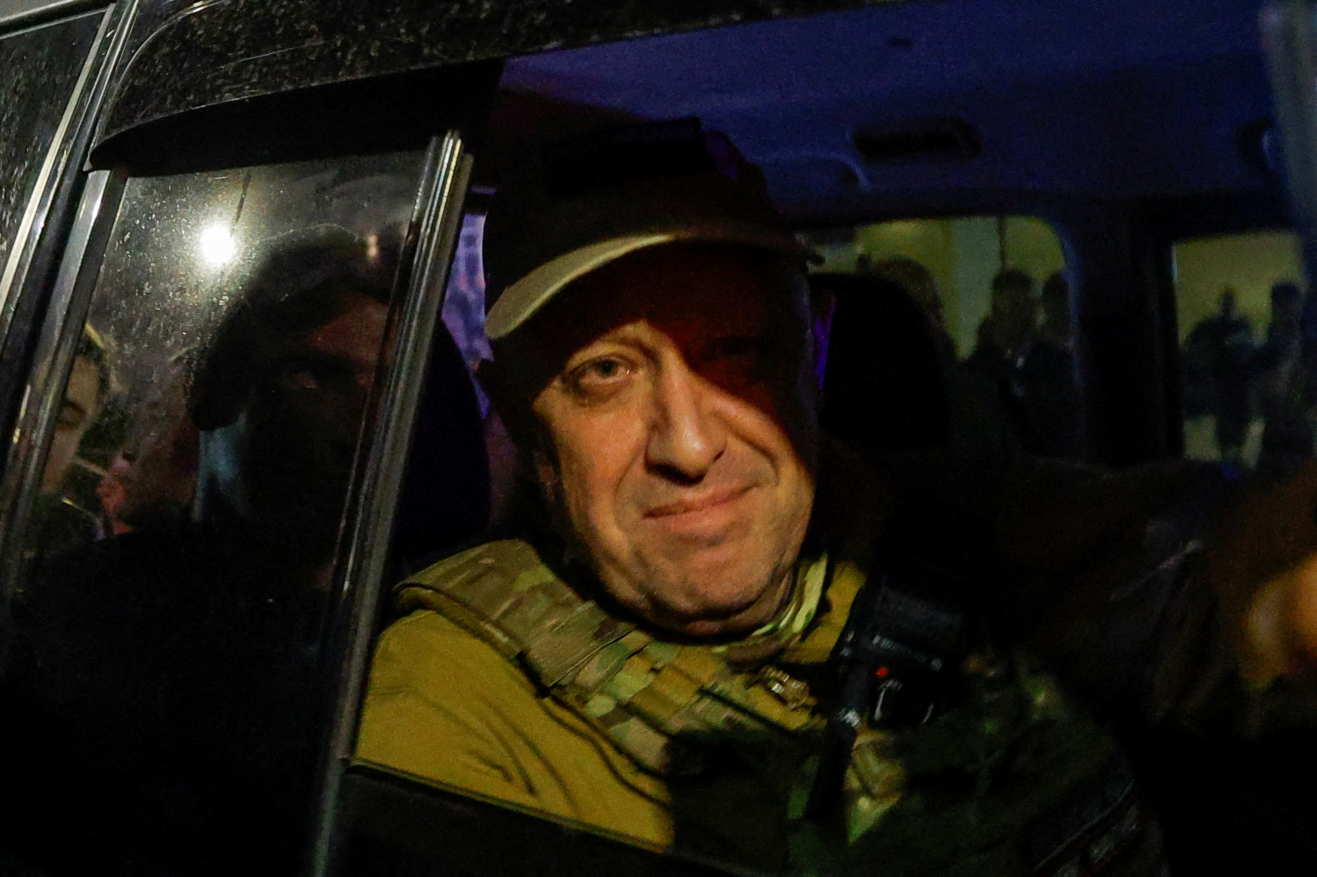 Wagner mercenary chief Yevgeny Prigozhin leaves the headquarters of the Southern Military District amid the group's pullout from the city of Rostov-on-Don, Russia, June 24, 2023.