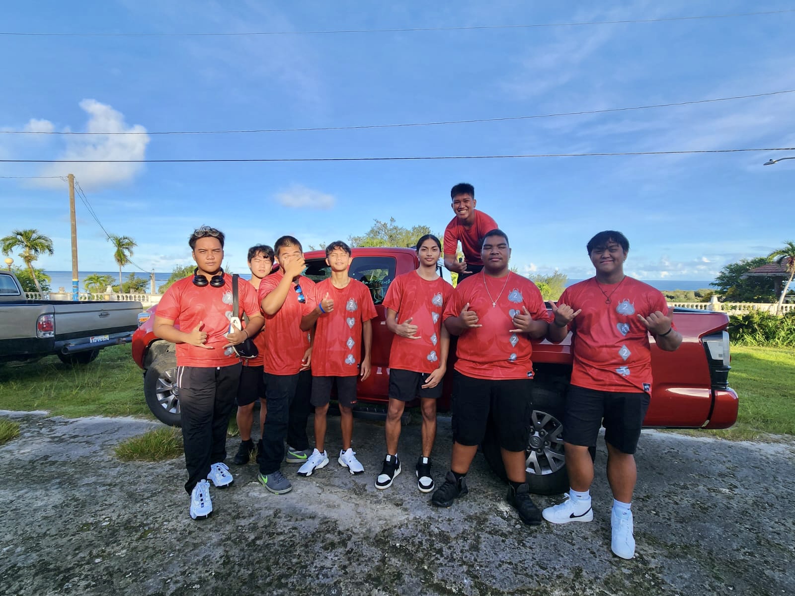 Students of Dr. Rita Hocog Inos Junior-Senior High School pose for a photo on the first day of the new school year.