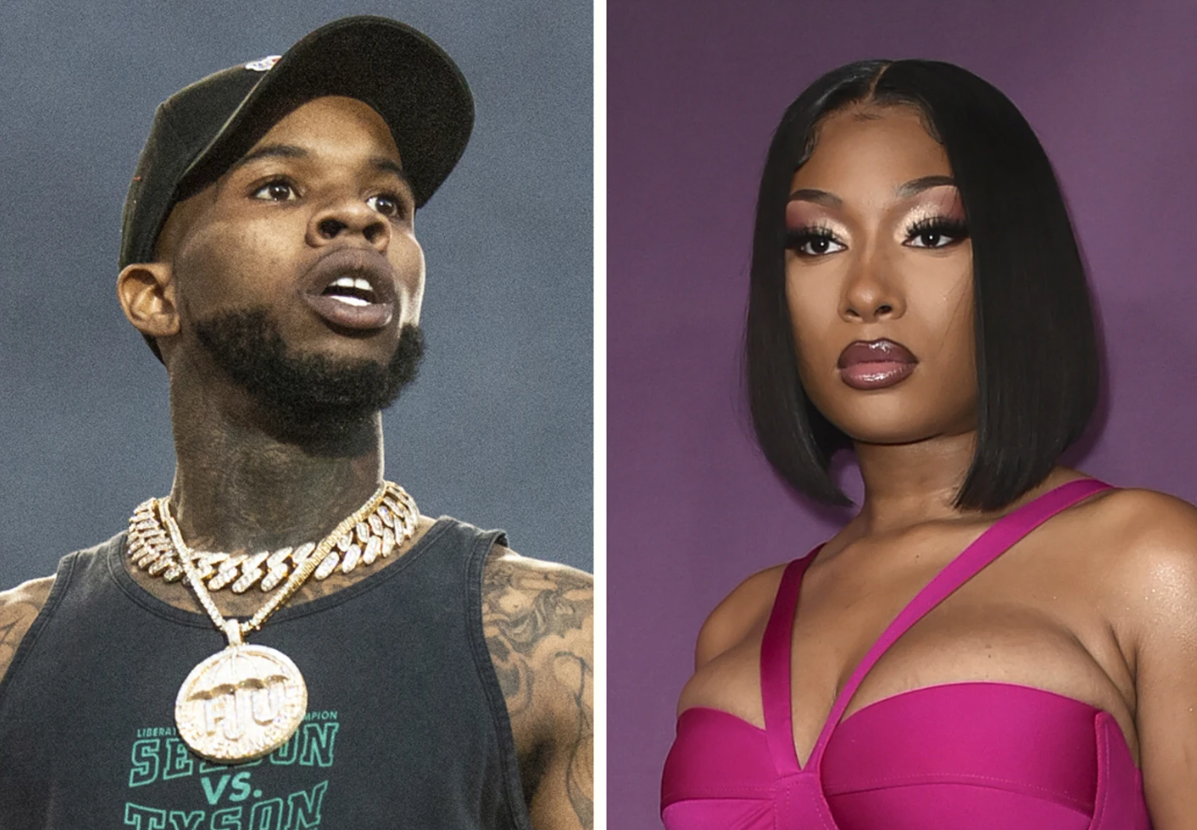 This combination photo shows Tory Lanez performing at the Festival d'ete de Quebec, July 11, 2018, in Quebec City, Canada, left, and Megan Thee Stallion at the premiere of "P-Valley," June 2, 2022, in Los Angeles.