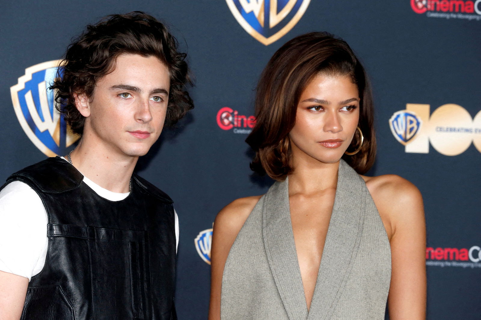 Timothee Chalamet and Zendaya, promoting the movie "Dune: Part Two", attend a Warner Bros. presentation during CinemaCon, the official convention of the National Association of Theatre Owners, in Las Vegas, Nevada, U.S. April 25, 2023. REUTERS/Steve Marcus/File Photo