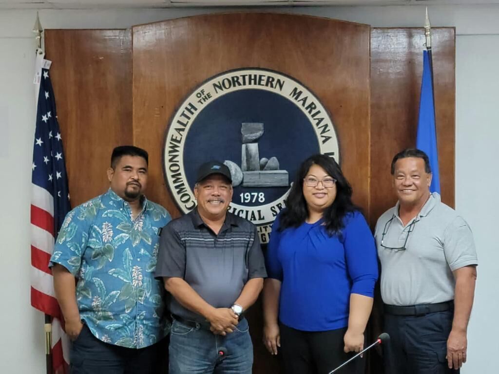 From left, Valentino N. Taisacan, mayor of the Northern Islands; Edwin P. Aldan, mayor of Tinian; Aubry M. Hocog, mayor of Rota; and Ramon “RB” Camacho, mayor of Saipan.