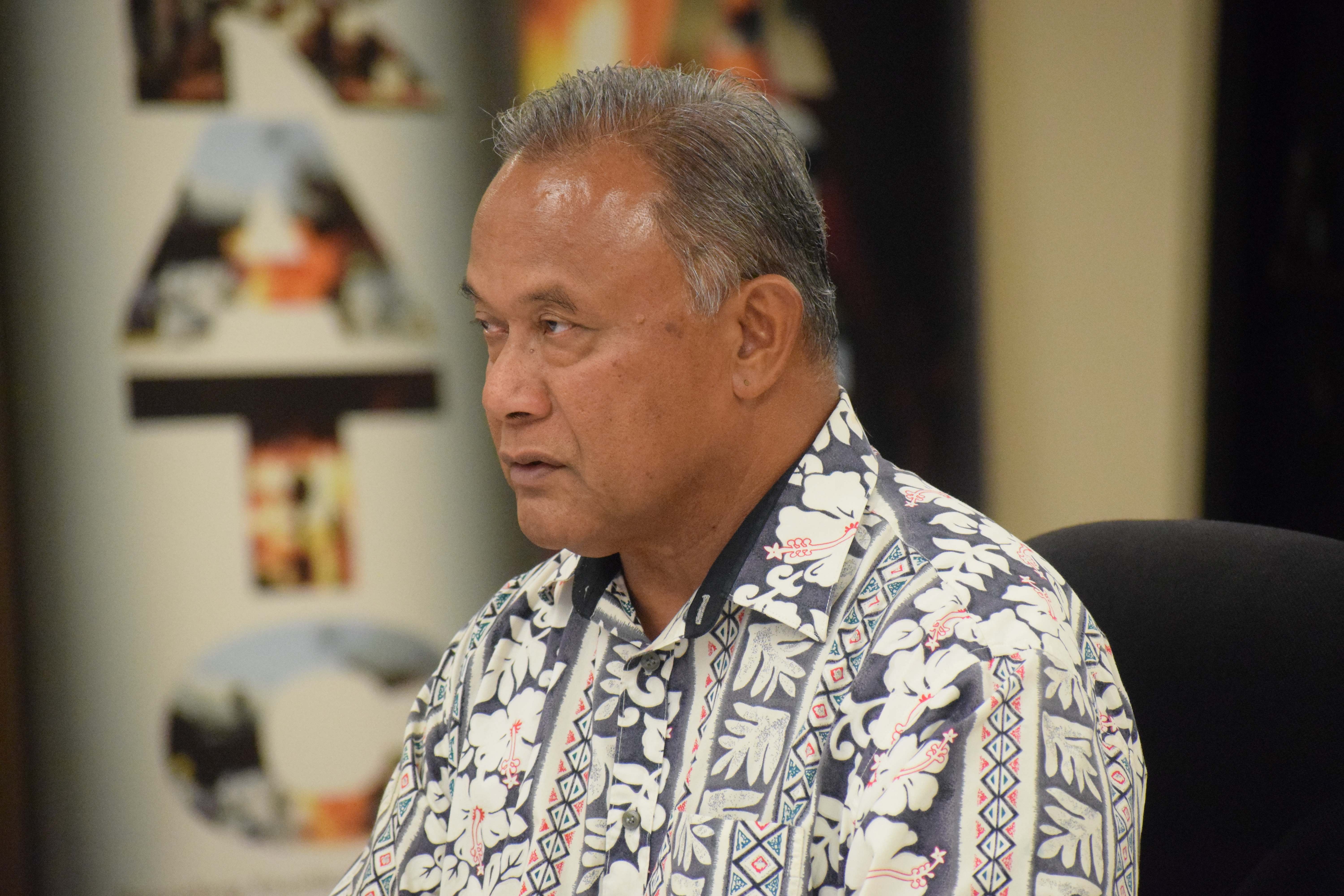 Commonwealth Ports Authority board member Ramon A. Tebuteb reports on CPA's finances during a board meeting in the Aircraft Rescue and Firefighting classroom on Tuesday.