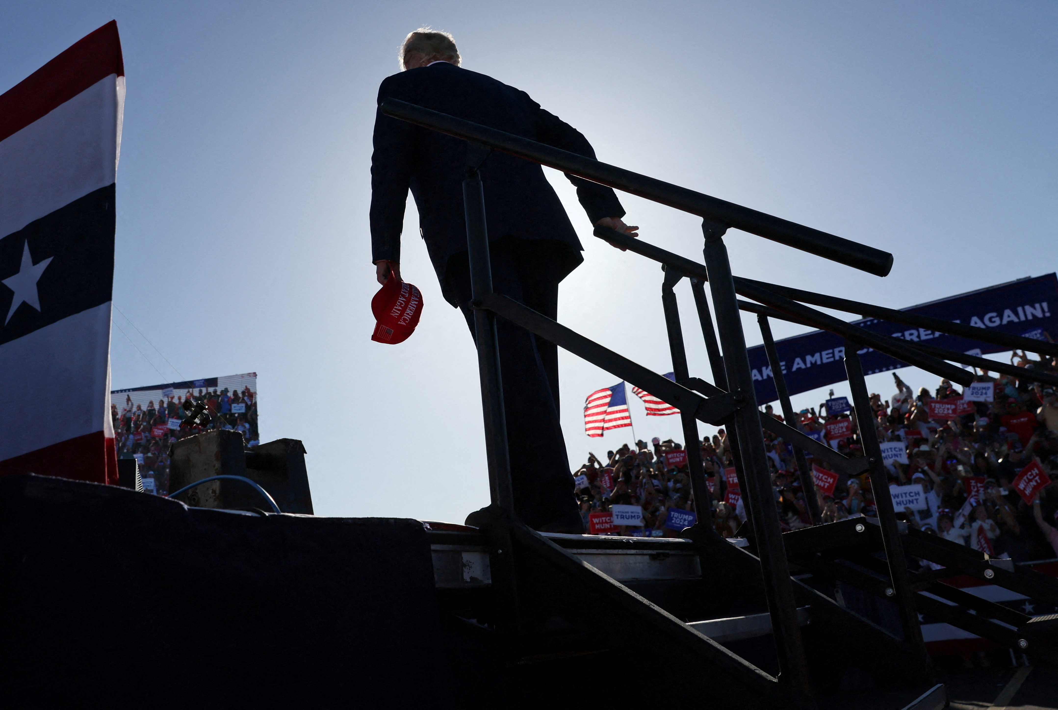 Former U.S. President Donald Trump takes the stage during the first rally for his re-election campaign at Waco Regional Airport in Waco, Texas, U.S., March 25, 2023. REUTERS/Leah Millis/File Photo