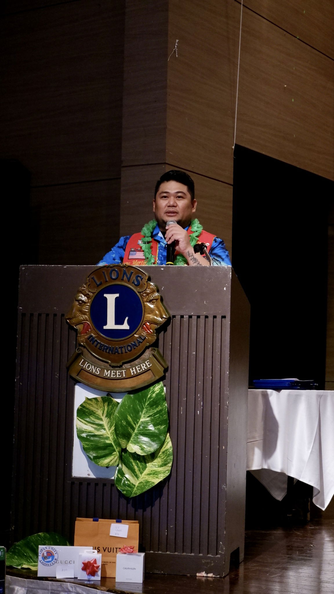 New Saipan Unity Lions Club President Lion Bongbong Martinez delivers  his acceptance speech.