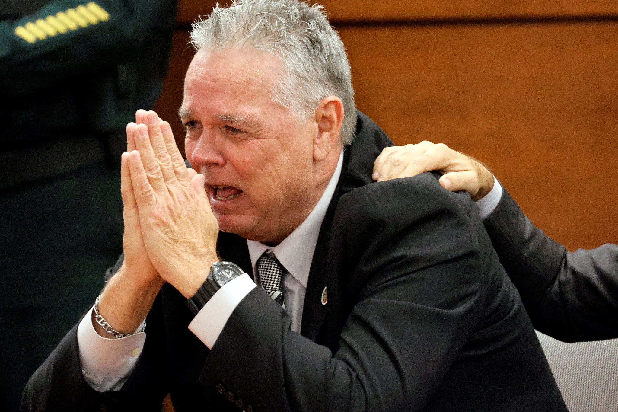 Scot Peterson, a former sheriff's deputy accused of failing to protect students during the 2018 mass shooting at Parkland's Marjory Stoneman Douglas High School, reacts after he was found not guilty on all charges at the Broward County Courthouse in Fort Lauderdale, Florida, U.S., June 29, 2023. Amy Beth Bennett/Pool via REUTERS/file photo