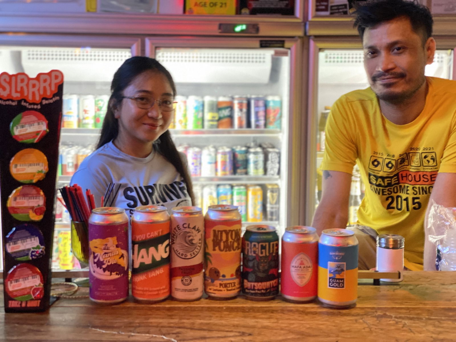 Catherine Blas, left, Budz Camacho, right, and the drinks customers enjoy at Safehouse. 