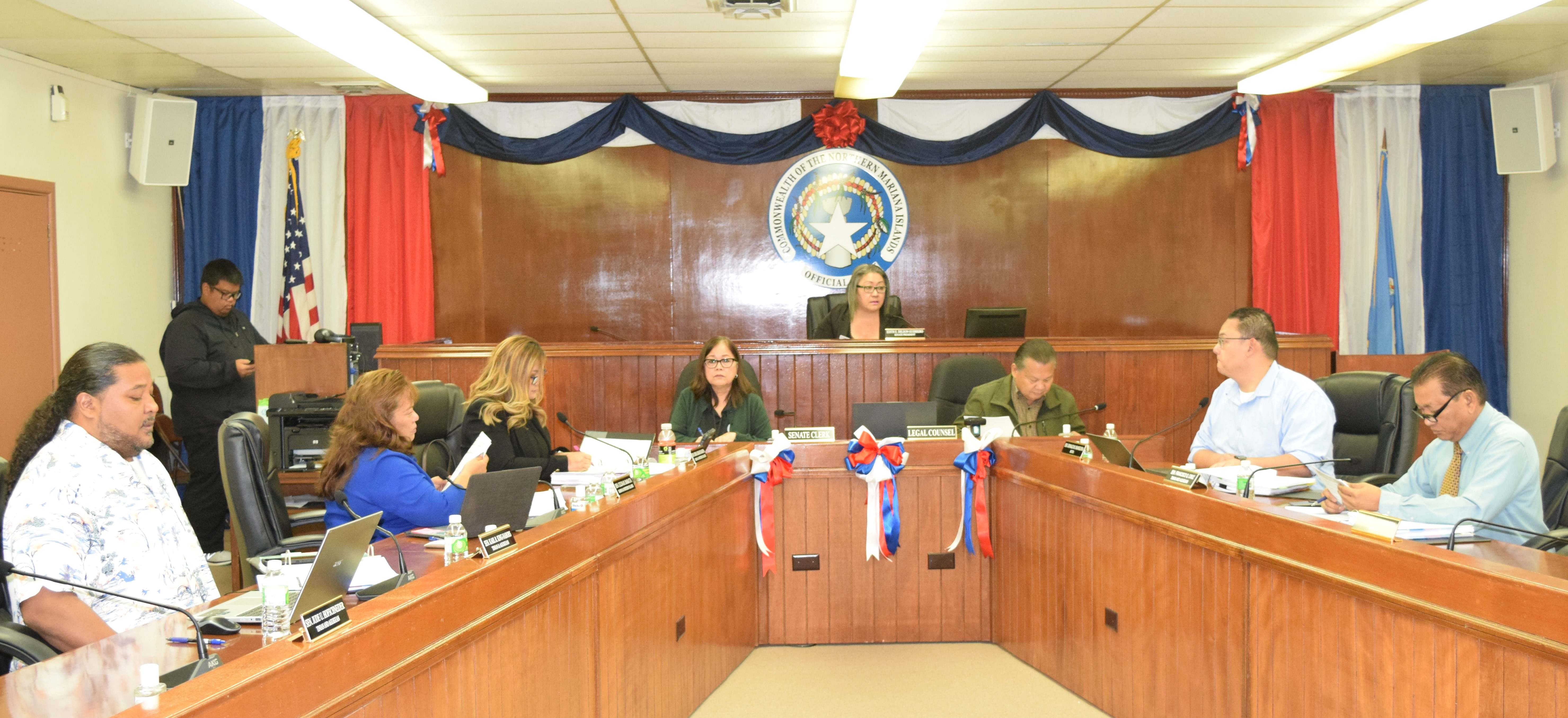 The Senate in session on Thursday. In photo are Senate President Edith Deleon Guerrero, Sen. Karl King-Nabors, Sen. Celina R. Babauta, Senate Floor Leader Corina L. Magofna, Senate clerk Doris Bermudes, Senate legal counsel Jose Bermudes, Senate Vice President Donald M. Manglona, and Sen. Frank Q. Cruz.