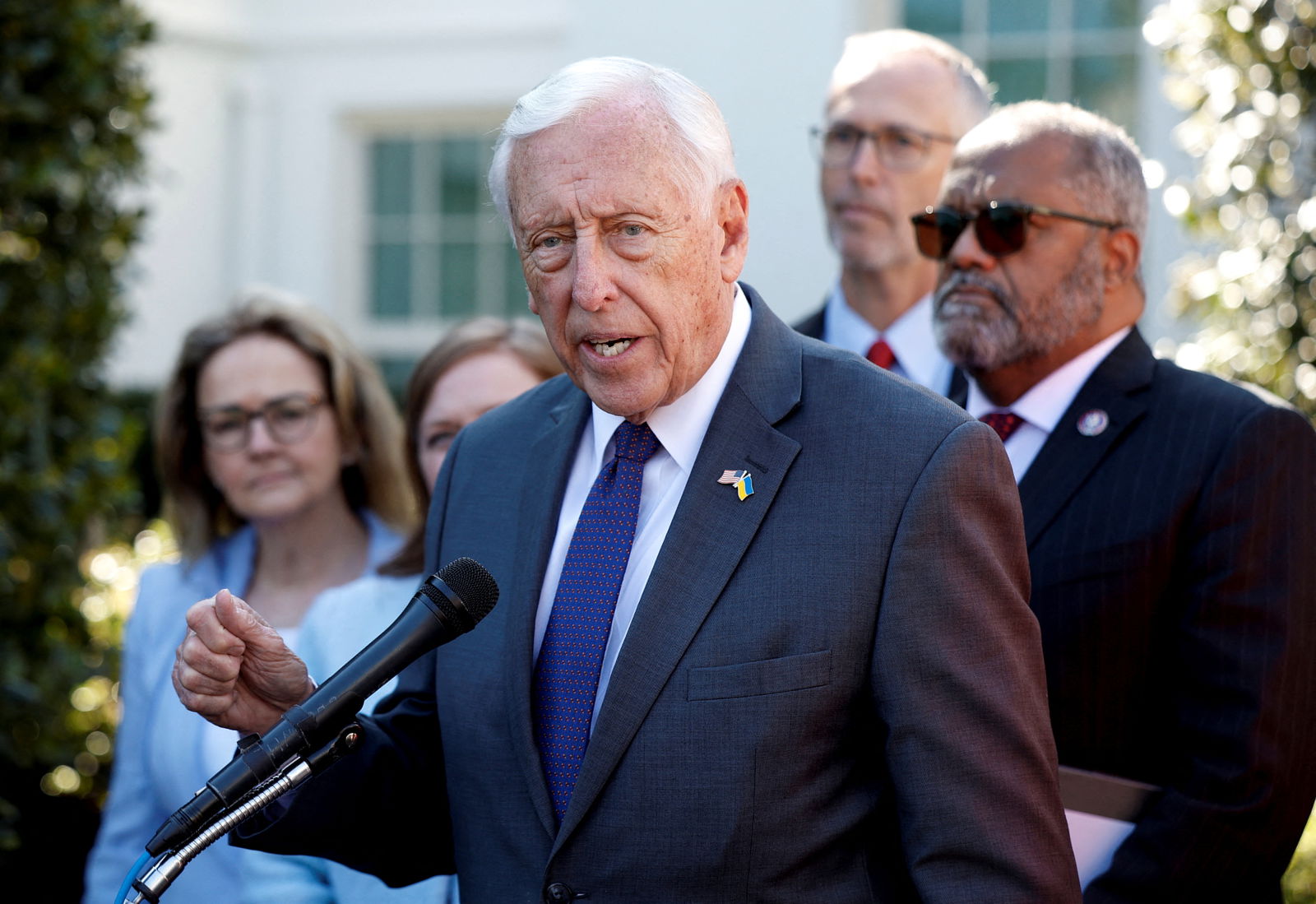 U.S. Representative Steny Hoyer (D-MD) speaks to the media alongside fellow Democratic members of Congress, following a meeting at the White House in Washington, U.S., March 30, 2023. REUTERS/Evelyn Hockstein/File Photo