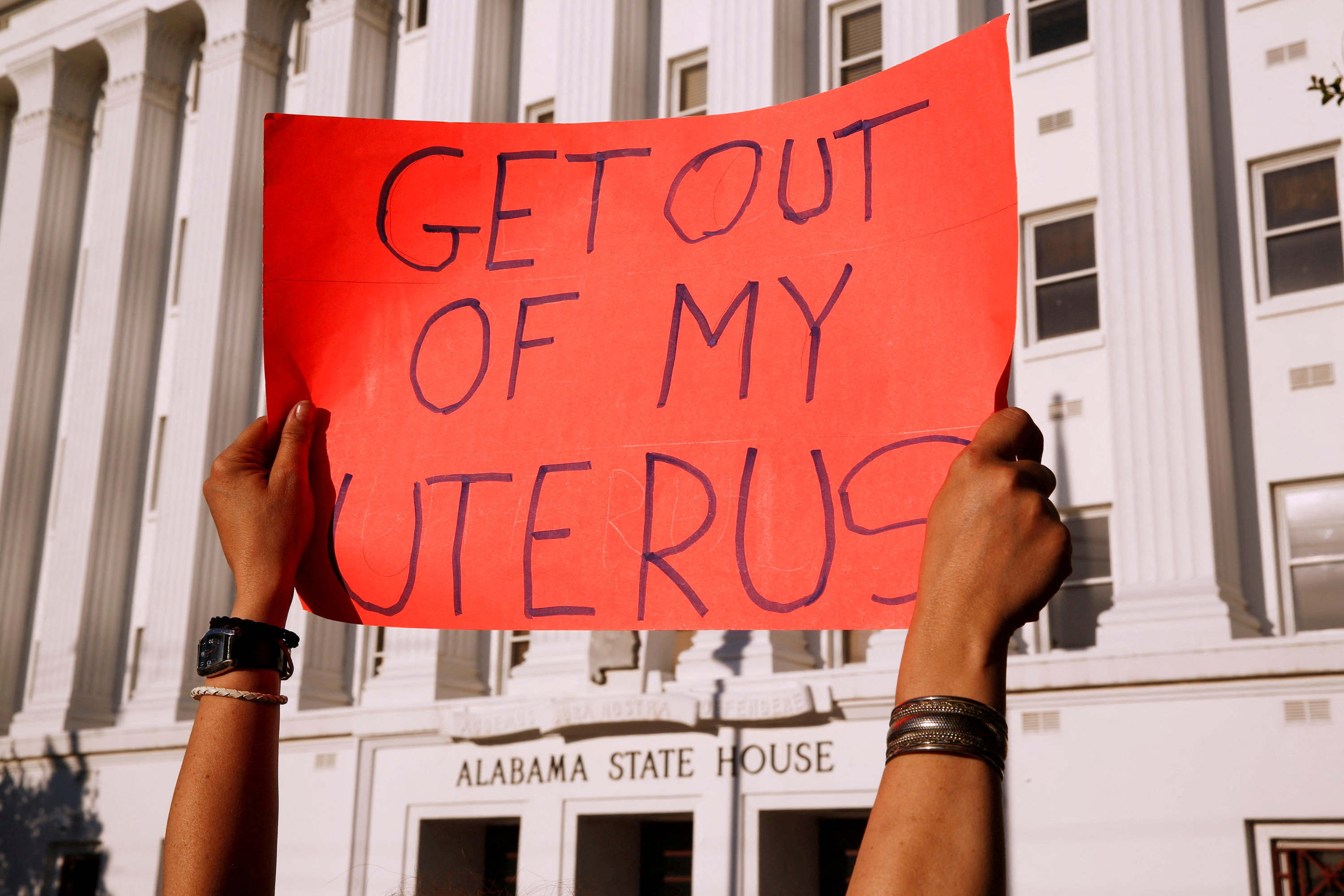 Pro-choice supporters protest in front of the Alabama State House as Alabama state Senate votes on the strictest anti-abortion bill in the United States at the Alabama Legislature in Montgomery, Alabama, U.S. May 14, 2019. REUTERS/Chris Aluka Berry/File Photo