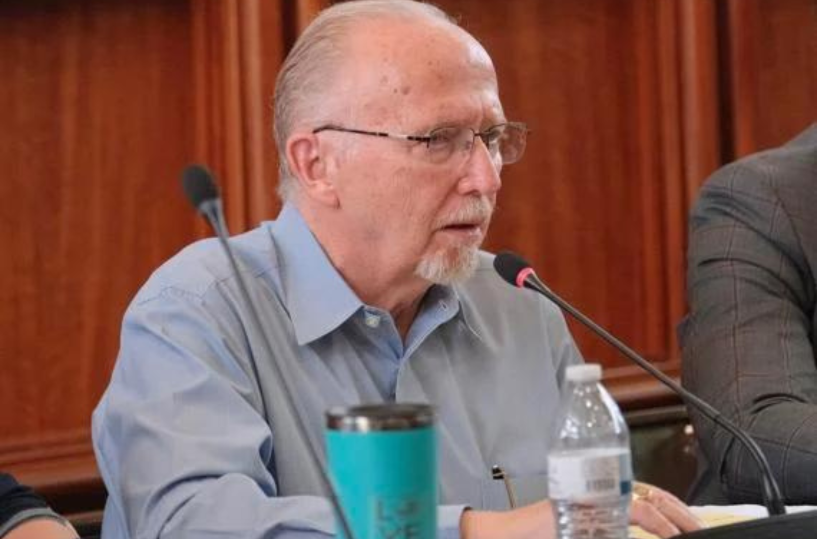 Kenneth Swanson, superintendent of the Guam Department of Education, speaks during an emergency session Tuesday, Aug. 1, 2023, at the Guam Congress Building in Hagåtña.