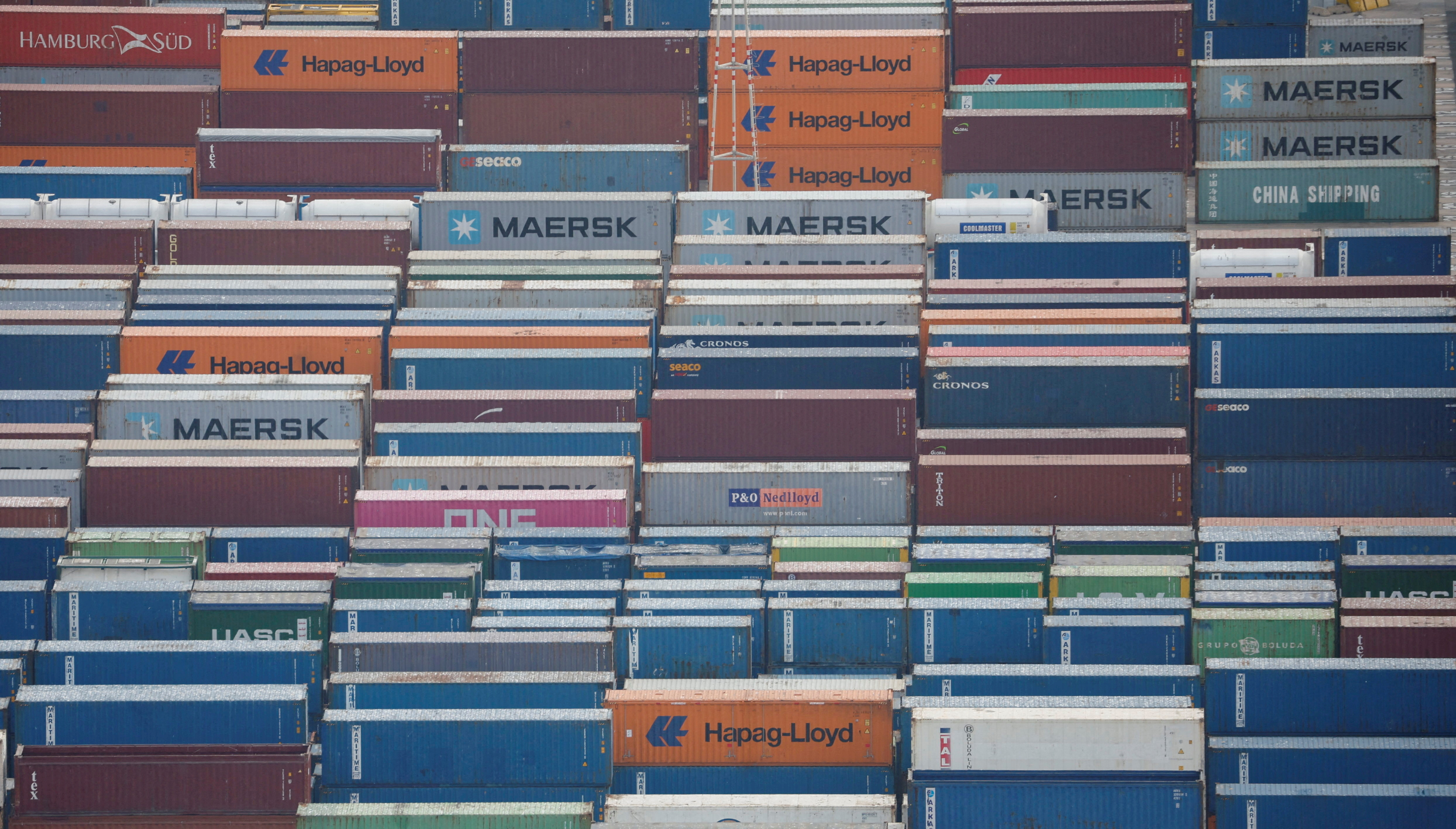 Maersk containers are stored at Zona Franca in Barcelona, Spain, Nov. 3, 2022.