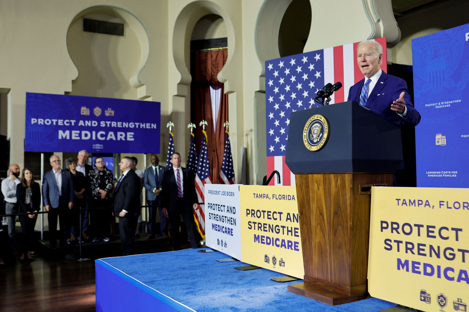 U.S. President Joe Biden delivers remarks on Social Security and Medicare at the University of Tampa in Tampa, Florida, U.S. February 9, 2023. REUTERS/Jonathan Ernst