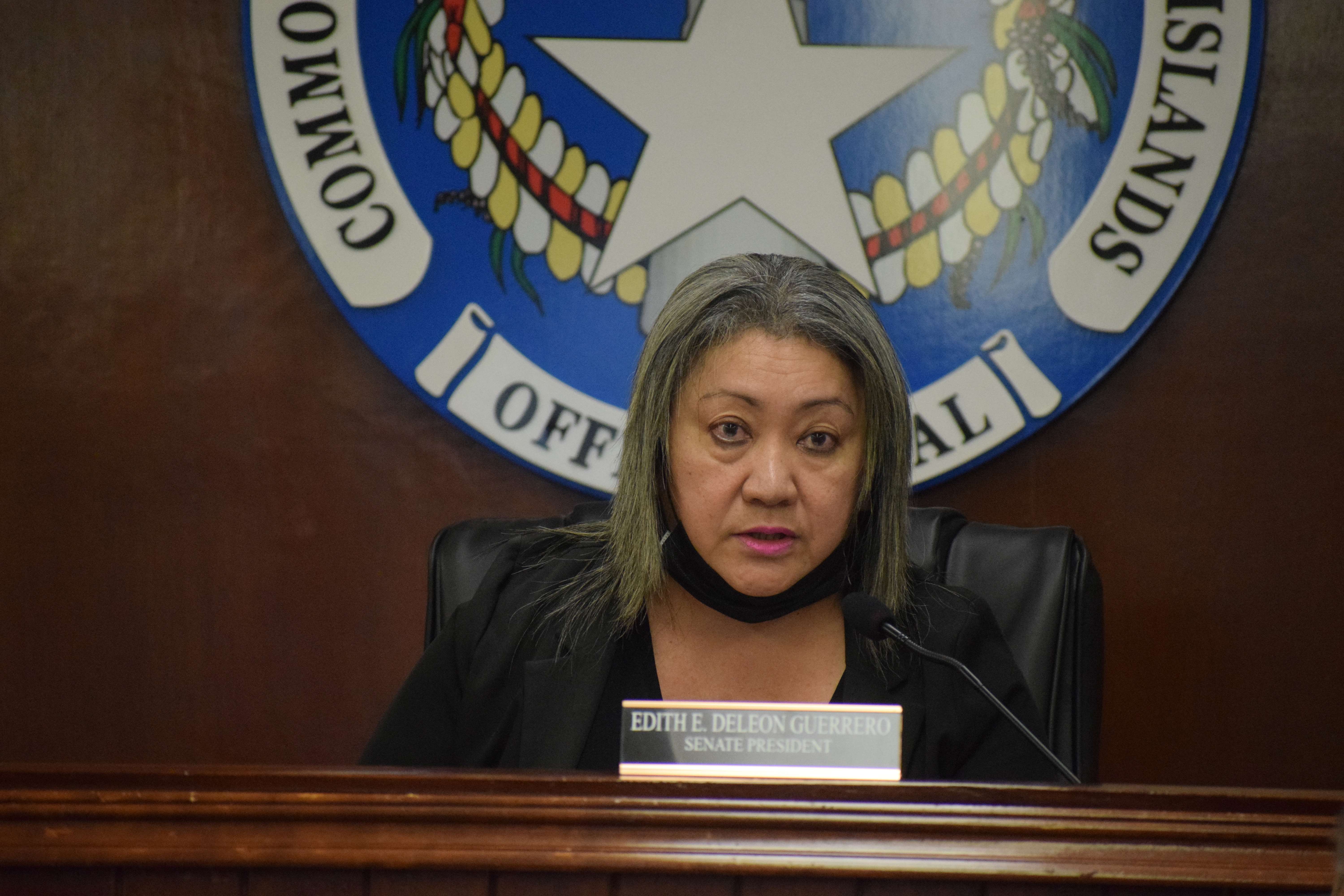 Senate President Edith Deleon Guerrero speaks during a Senate session.