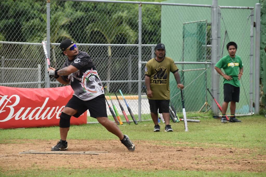 A TutuRamz batter prepares for the incoming pitch during an Open League game of the Budweiser Belau Amateur Softball Association Sunday at the Dandan baseball field.