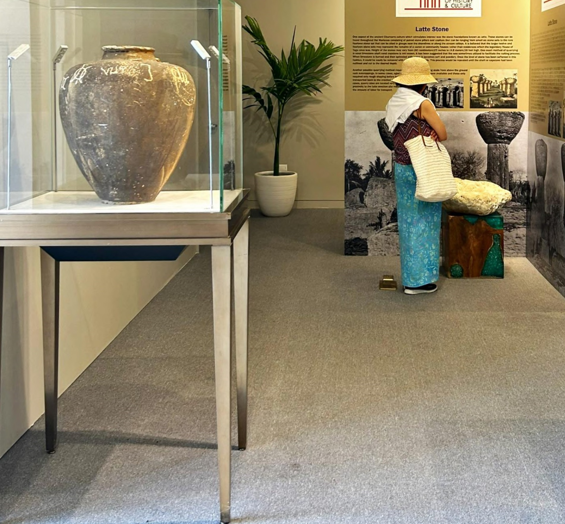 An artifact recovered from the Spanish  galleon shipwreck Nuestra Señora de la Concepcion is displayed on July 20, 2023, at The Marianas Experience, a free interactive cultural experience open to the public on Tuesdays, Thursdays, and Saturdays at T Galleria in Garapan, Saipan.
