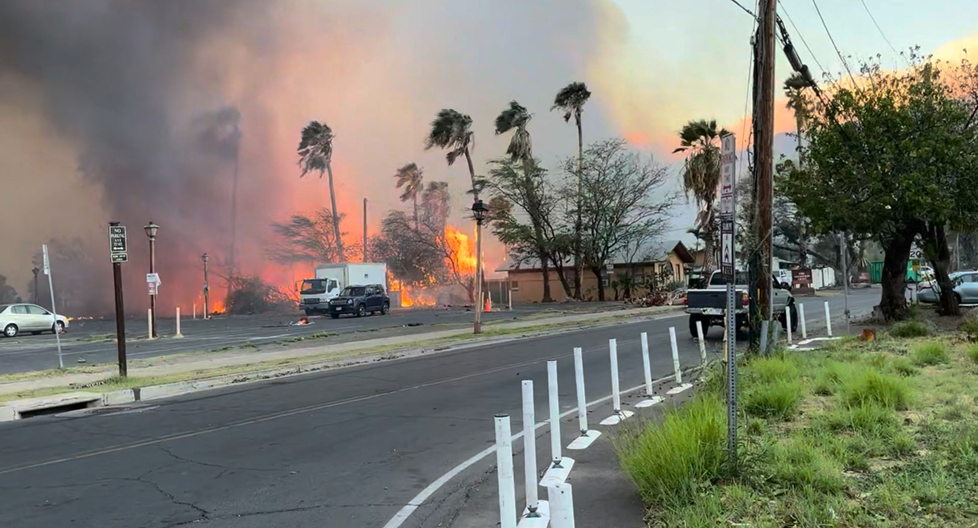 Smoke and flames rise in Lahaina, Maui County, Hawaii, U.S., August 8, 2023 in this still image from video obtained from social media. Jeff Melichar/TMX/via REUTERS